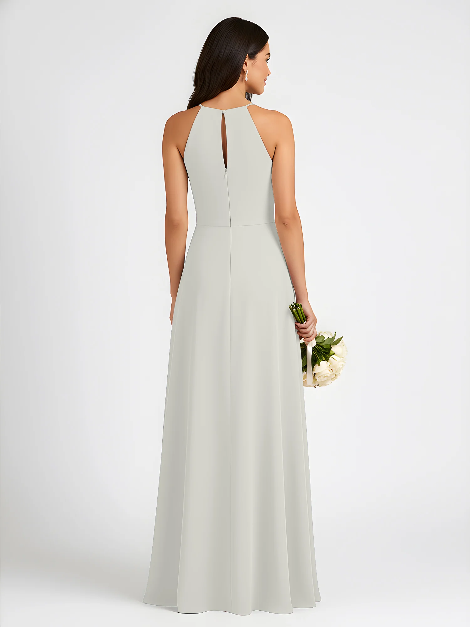 A-Line Chiffon Sleeveless Bow Halter Neck Dresses Ivory - Image 2