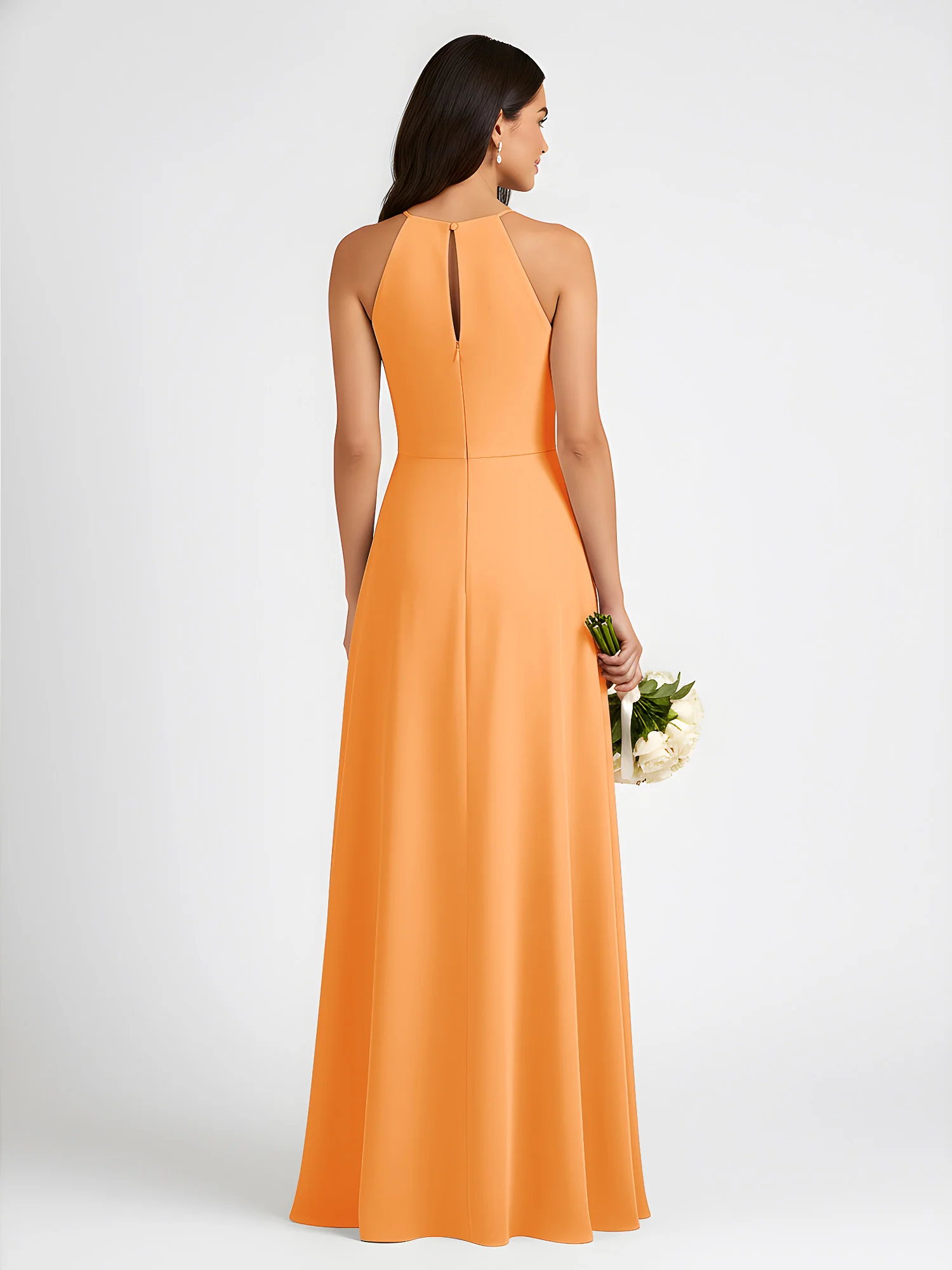 A-Line Chiffon Sleeveless Bow Halter Neck Dresses Orange - Image 2