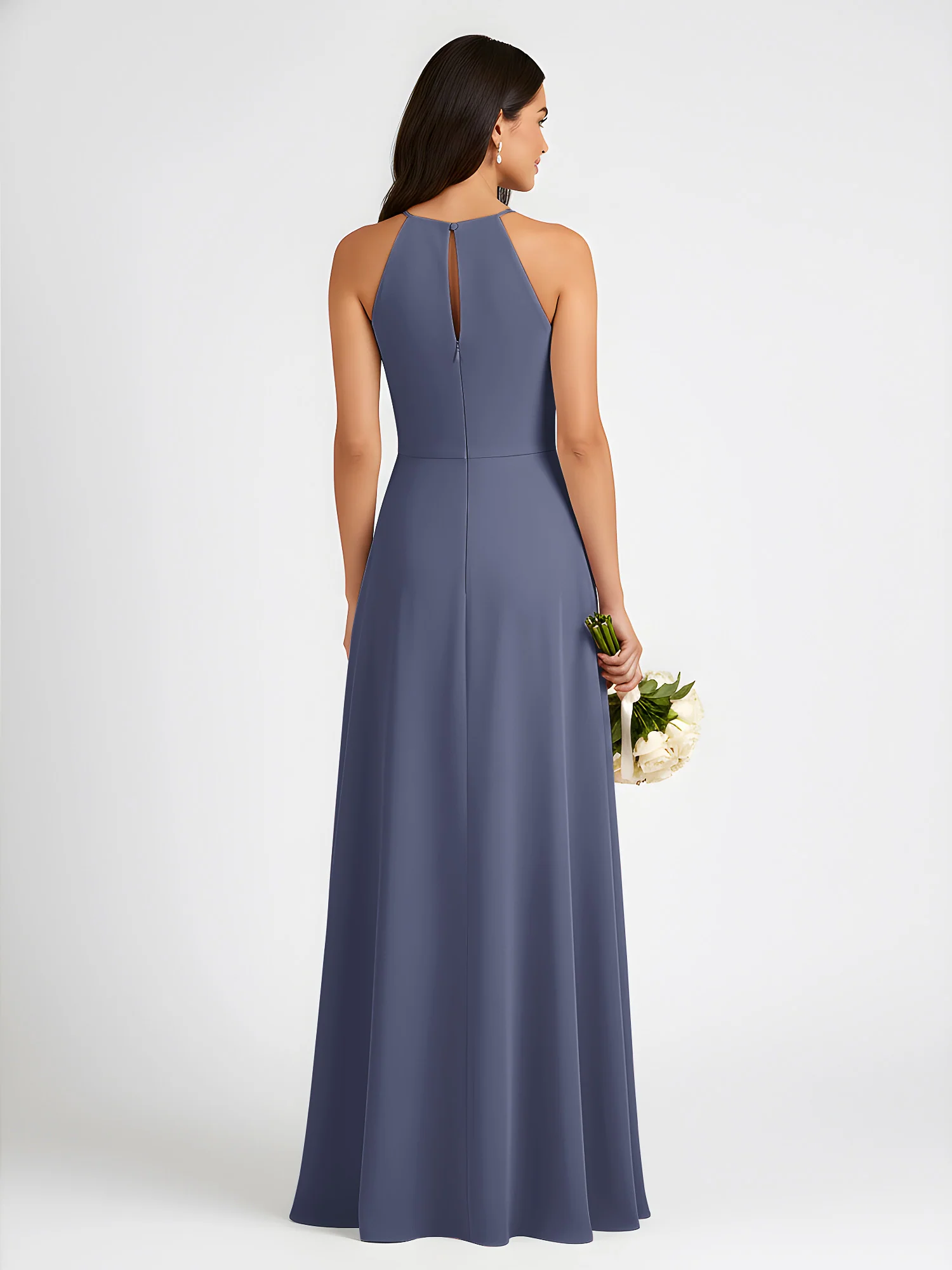 A-Line Chiffon Sleeveless Bow Halter Neck Dresses Stormy - Image 2