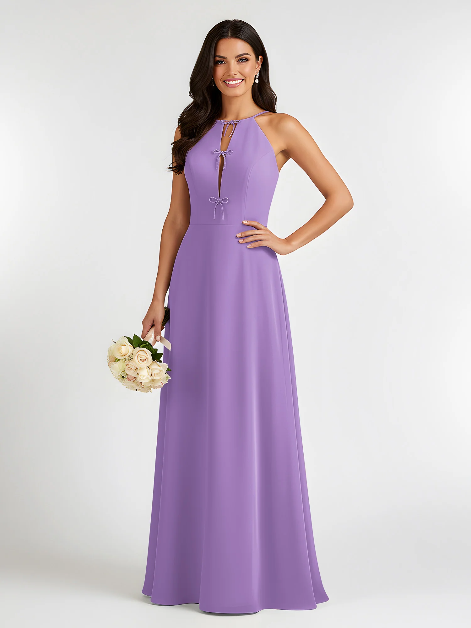 A-Line Chiffon Sleeveless Bow Halter Neck Dresses Tahiti
