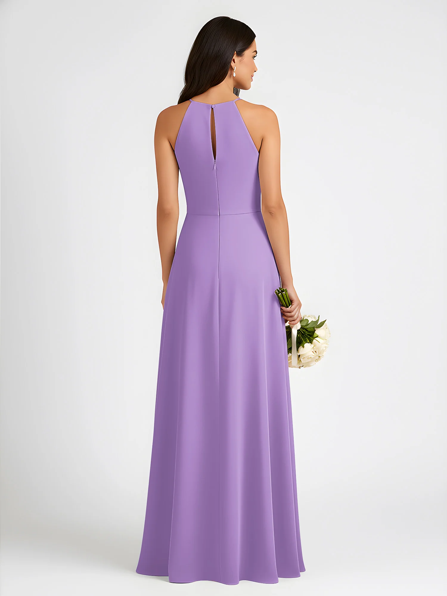 A-Line Chiffon Sleeveless Bow Halter Neck Dresses Tahiti - Image 2