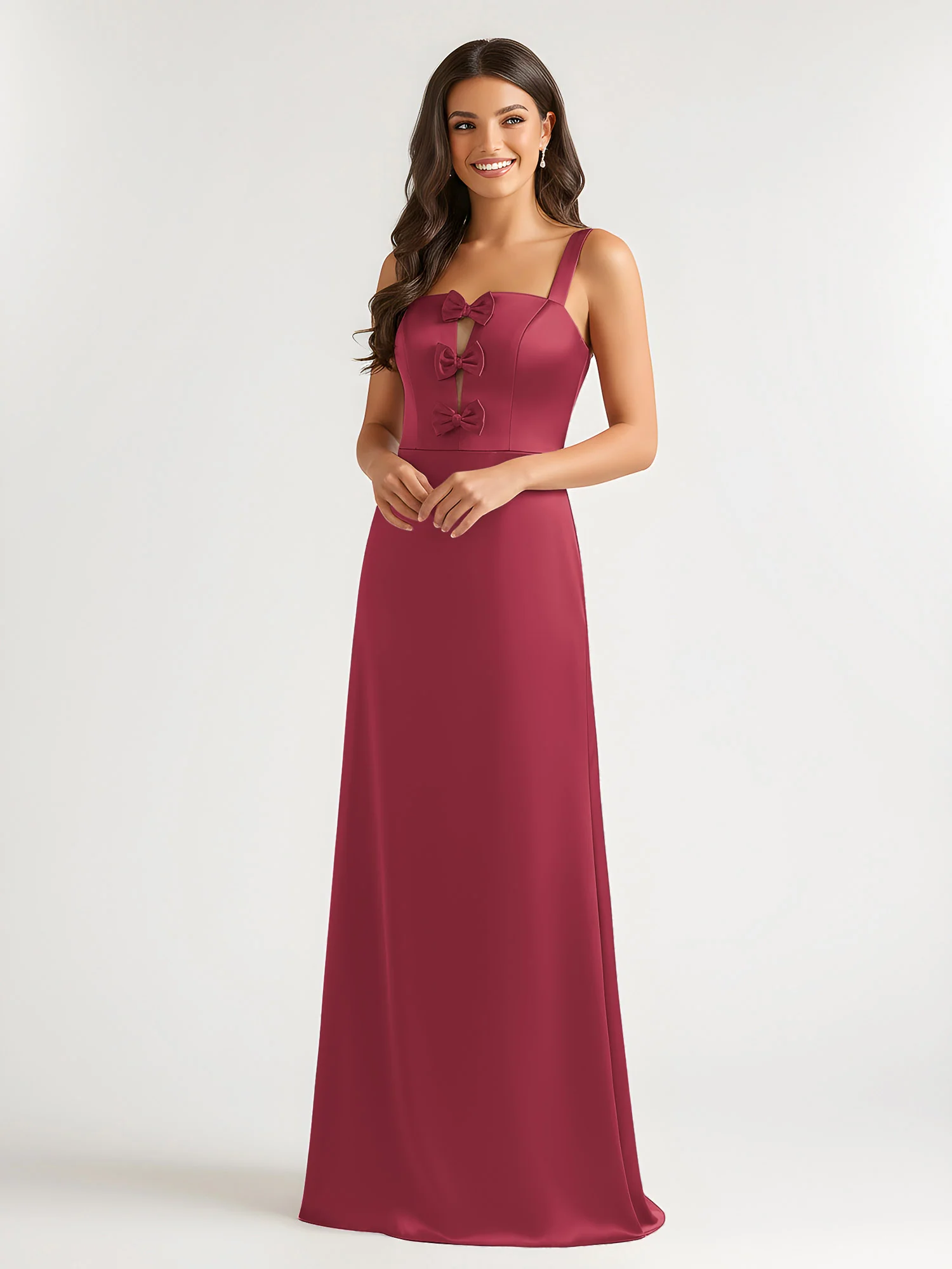 Square Neck Floor Length Open Back Bow Dresses Cinnamon Rose - Image 3