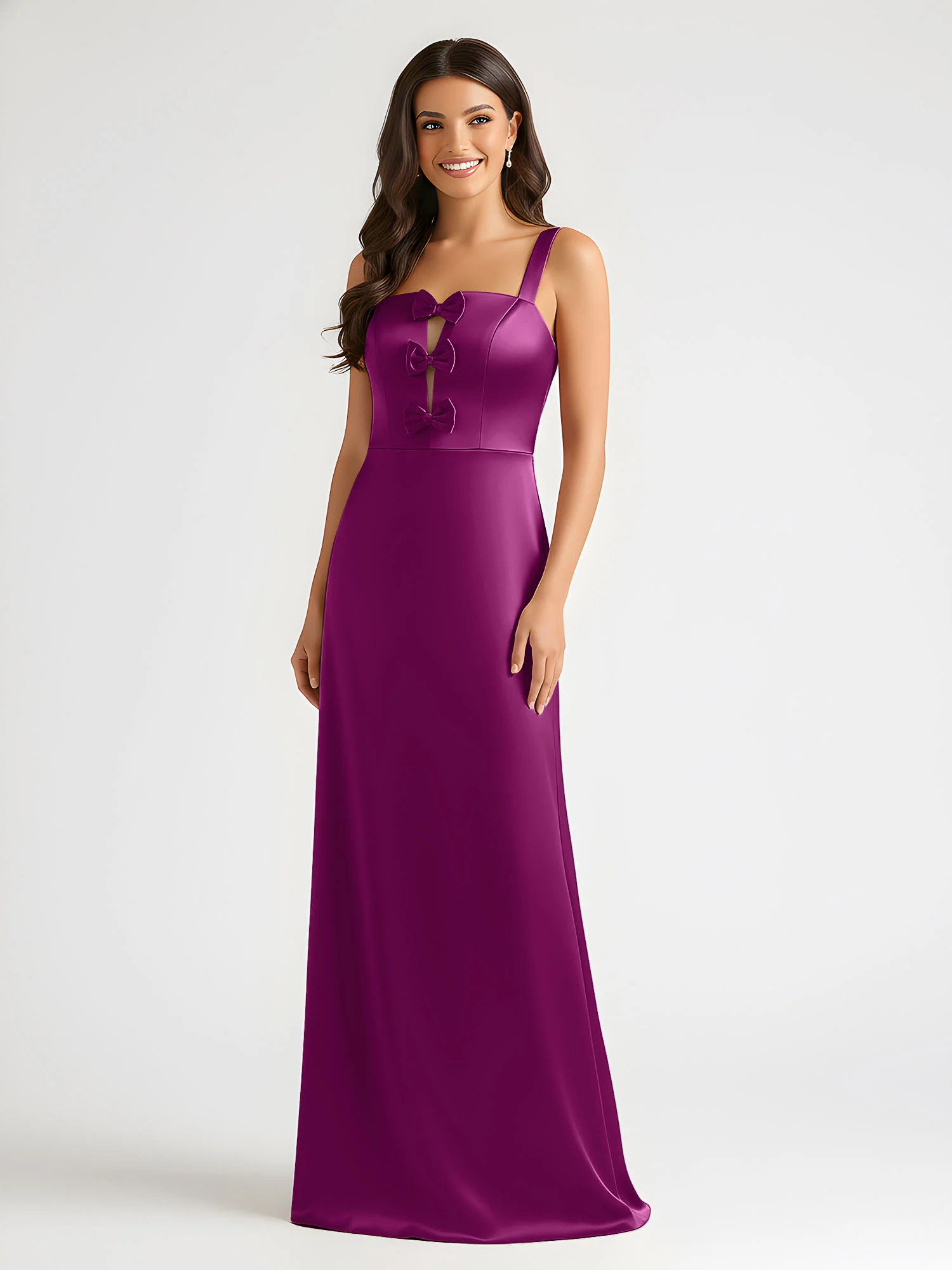Square Neck Floor Length Open Back Bow Dresses Orchid