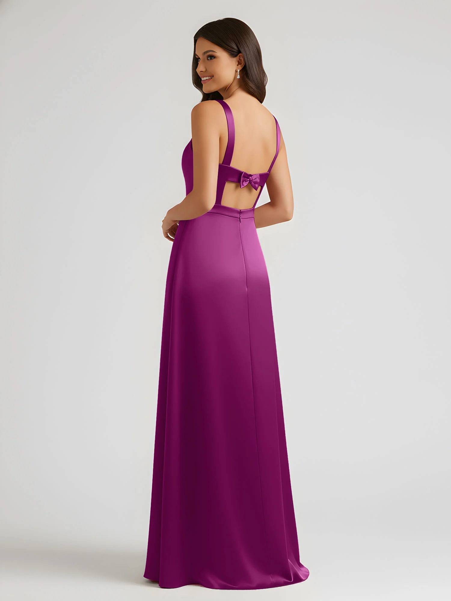 Square Neck Floor Length Open Back Bow Dresses Orchid - Image 2