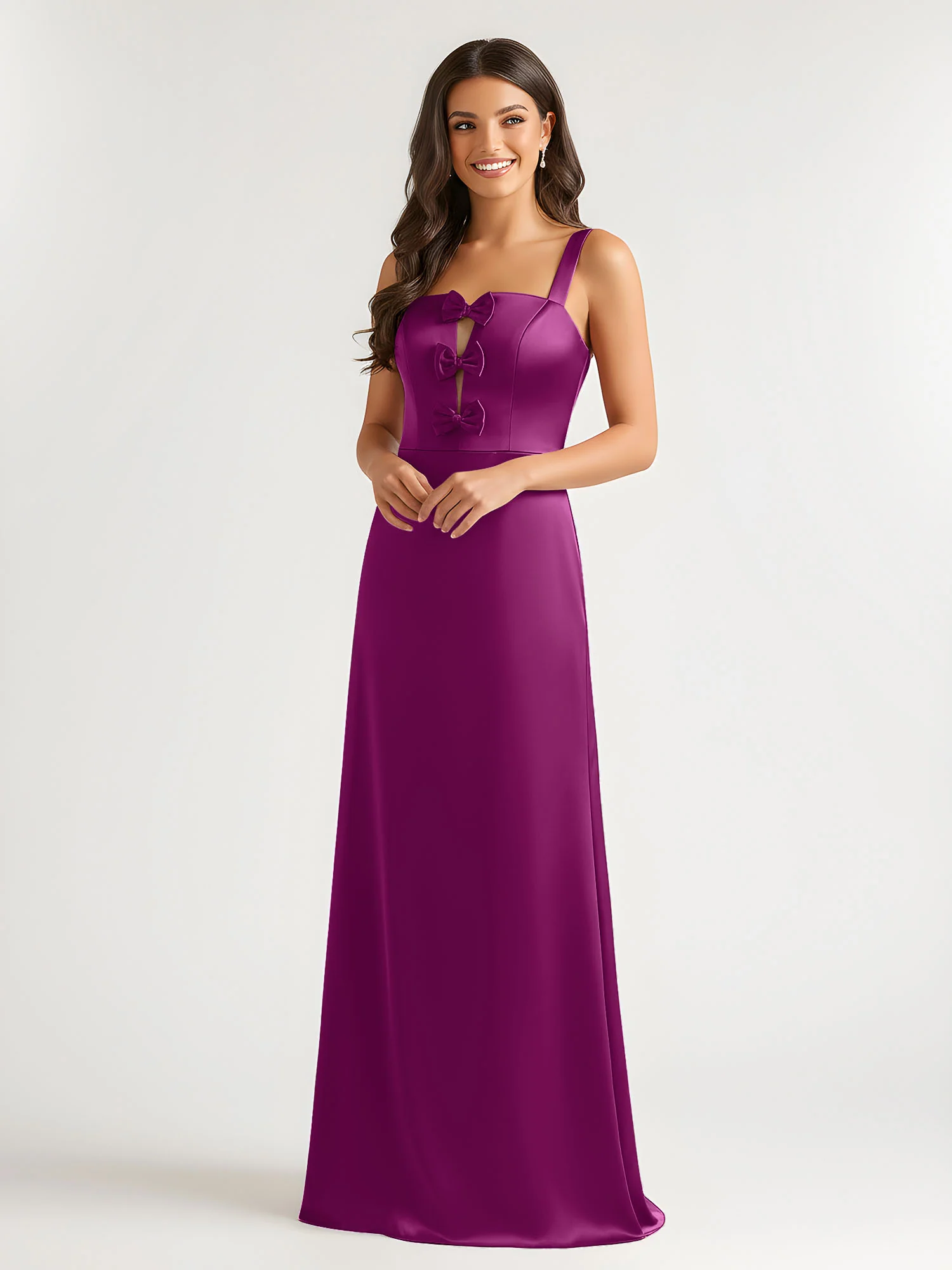 Square Neck Floor Length Open Back Bow Dresses Orchid - Image 3