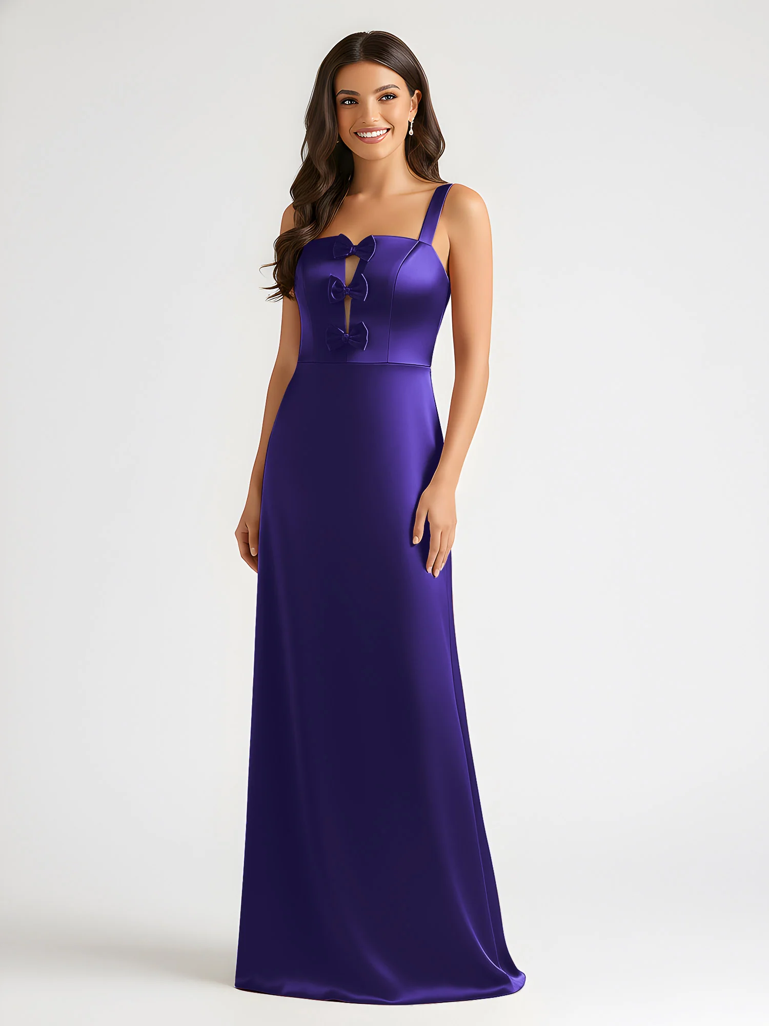 Square Neck Floor Length Open Back Bow Dresses Regency