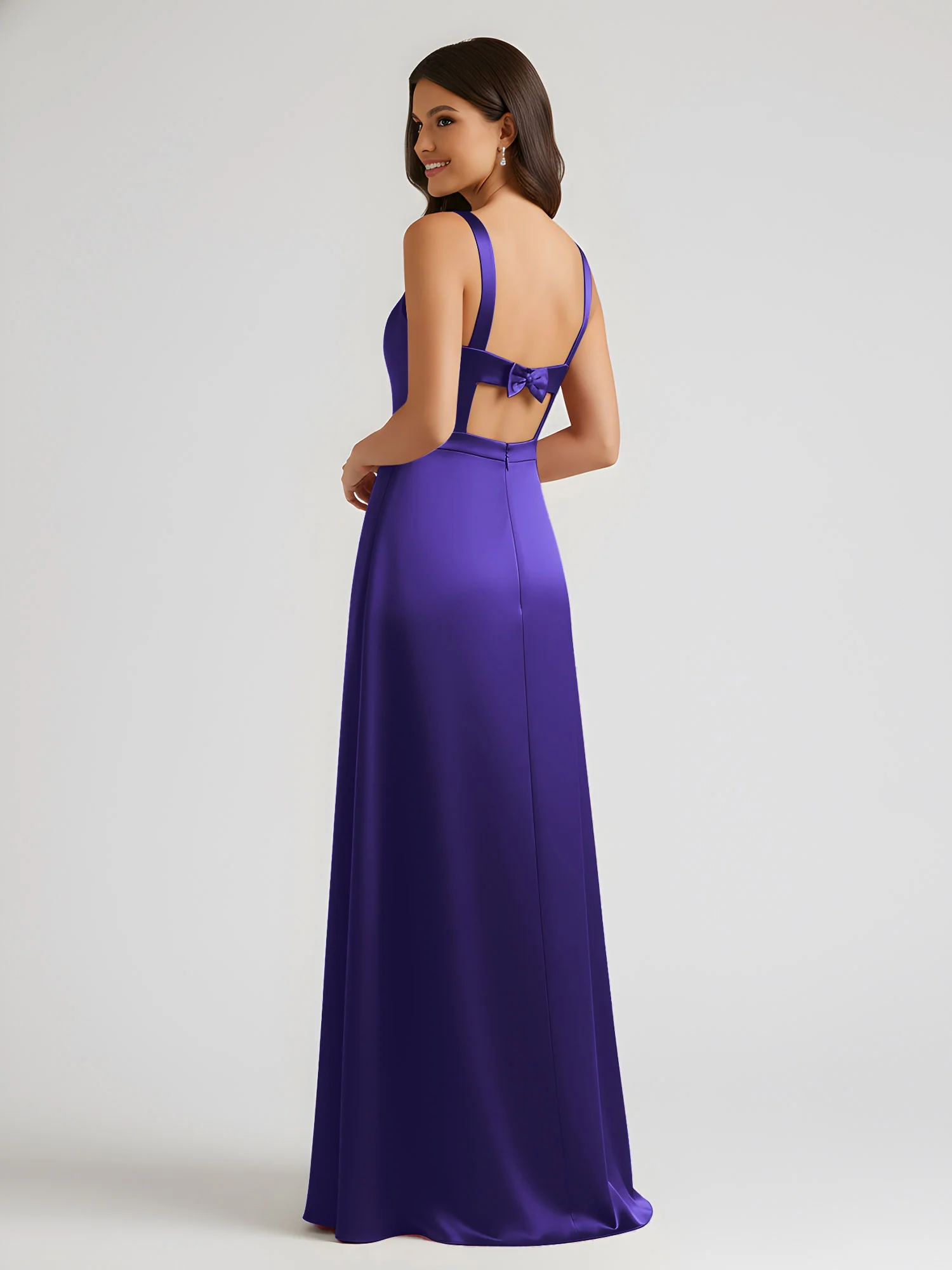 Square Neck Floor Length Open Back Bow Dresses Regency - Image 2