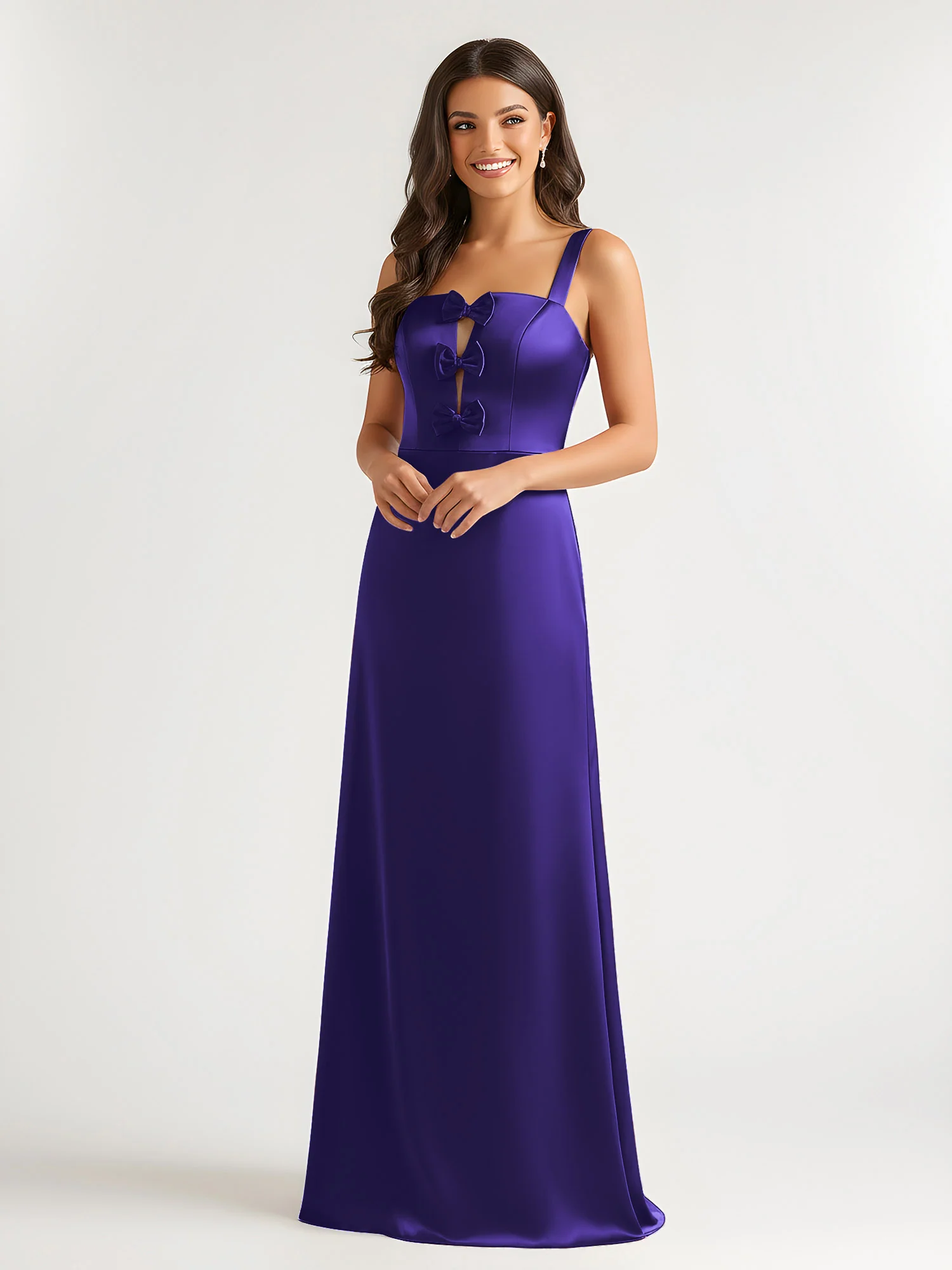 Square Neck Floor Length Open Back Bow Dresses Regency - Image 3