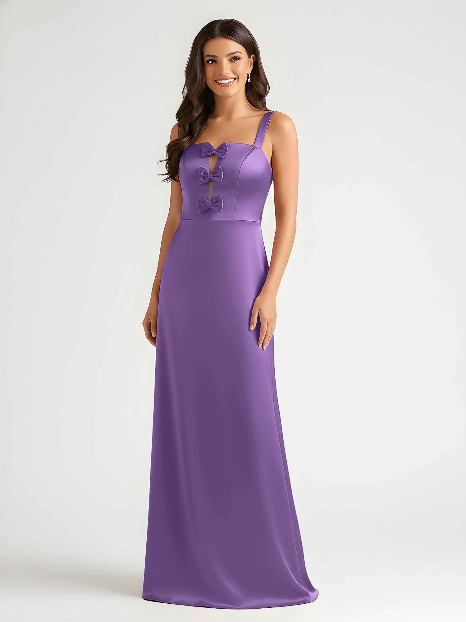 Square Neck Floor Length Open Back Bow Dresses Tahiti