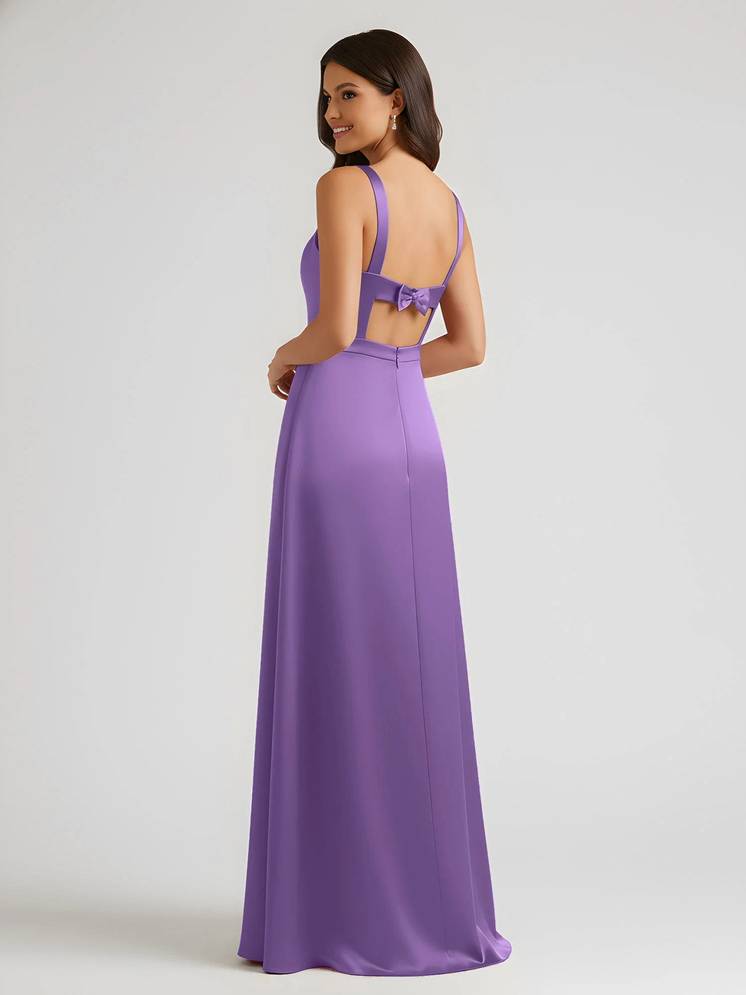 Square Neck Floor Length Open Back Bow Dresses Tahiti - Image 2
