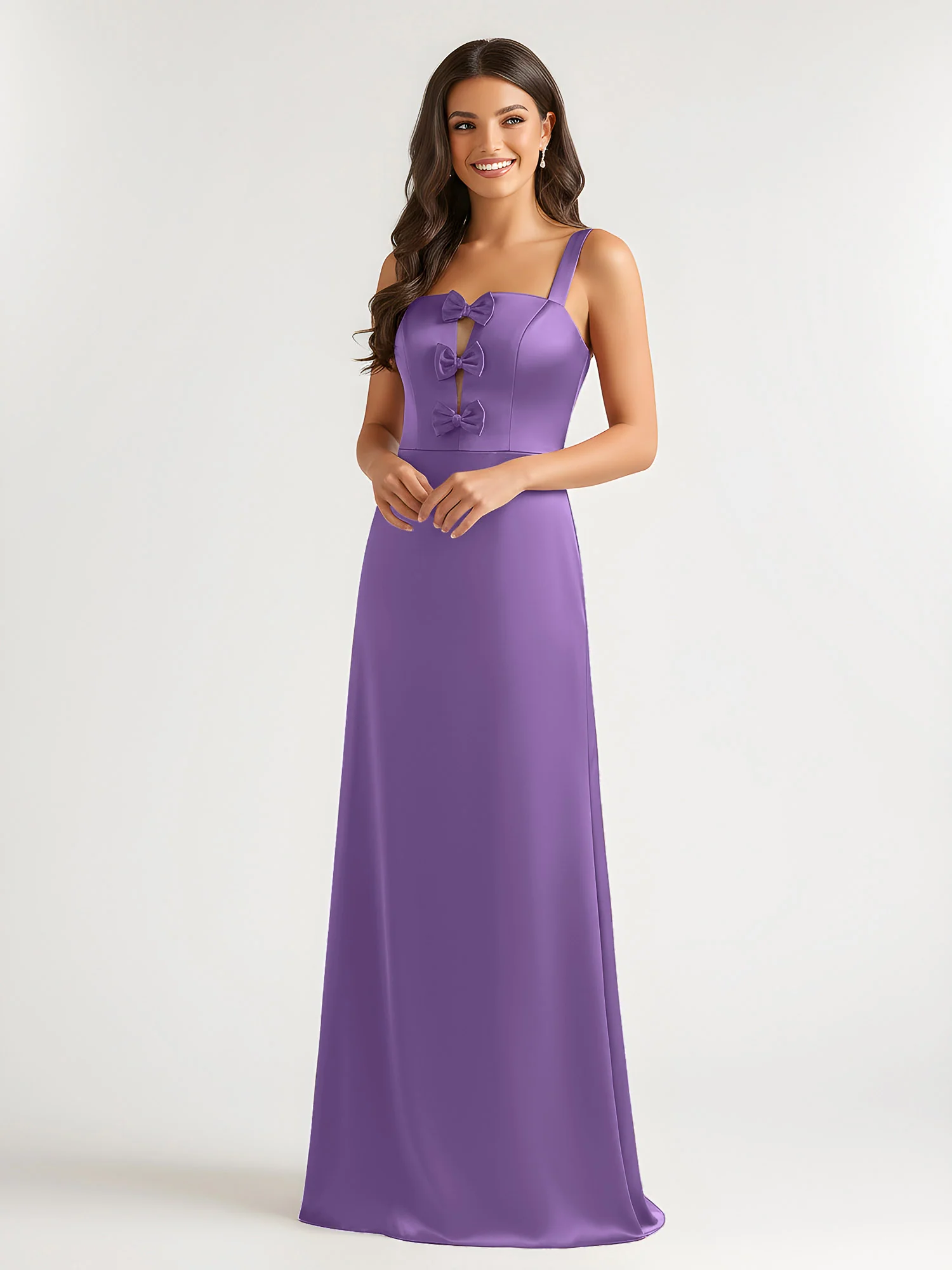 Square Neck Floor Length Open Back Bow Dresses Tahiti - Image 3