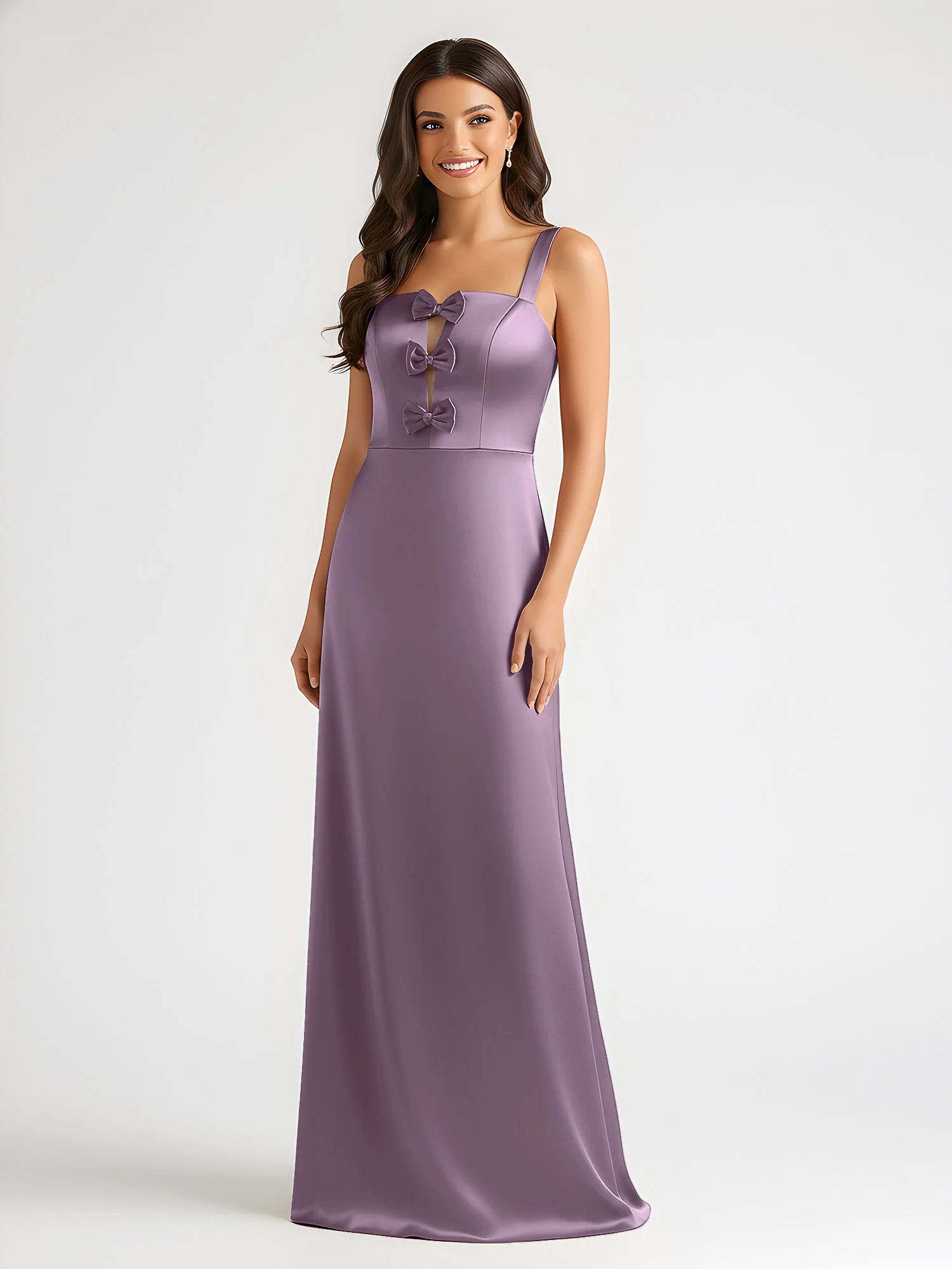 Square Neck Floor Length Open Back Bow Dresses Wisteria