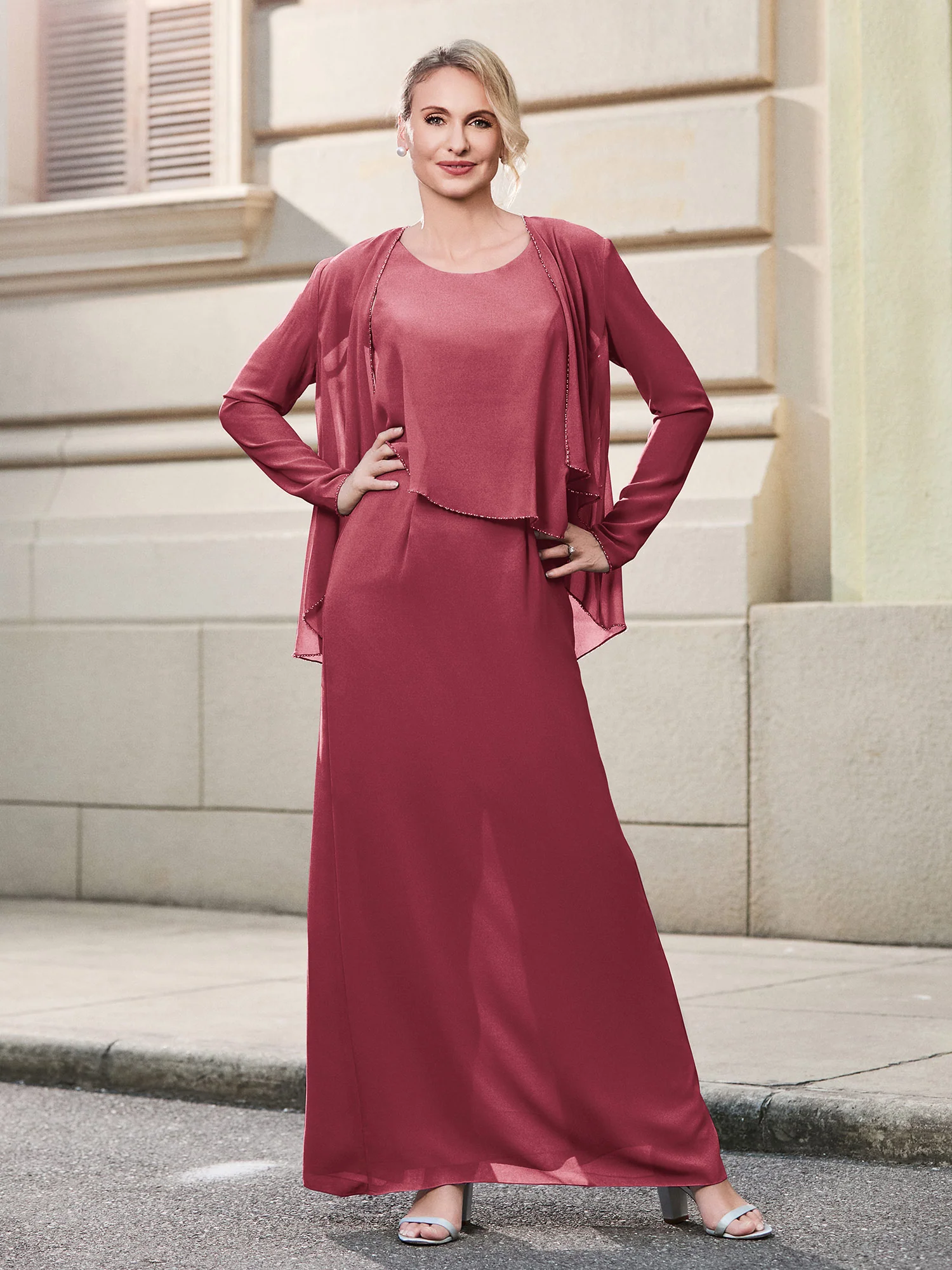 Round Neck with Cutout Sleeveless Chiffon Jumpsuit Cinnamon Rose