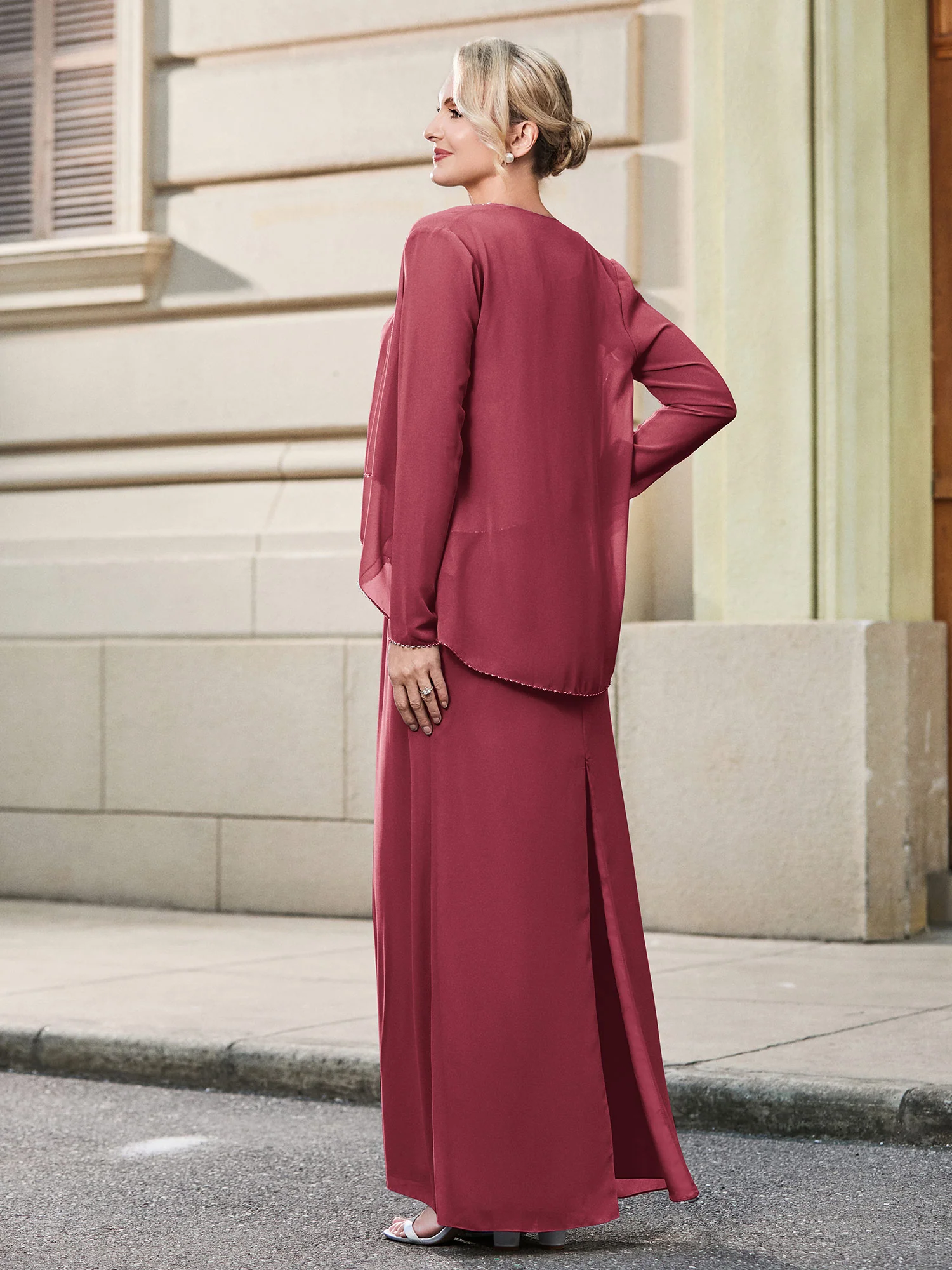 Round Neck with Cutout Sleeveless Chiffon Jumpsuit Cinnamon Rose - Image 2