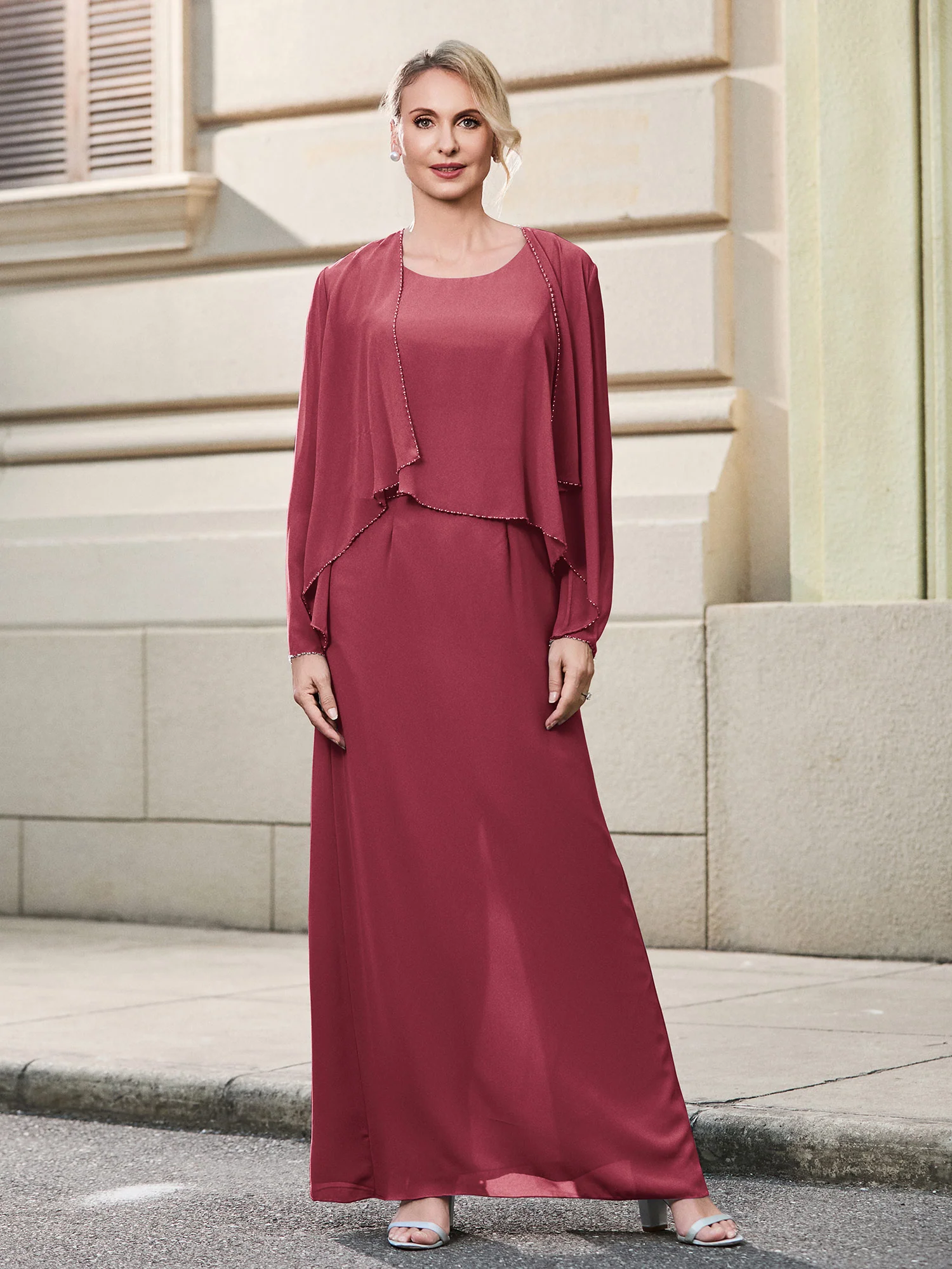 Round Neck with Cutout Sleeveless Chiffon Jumpsuit Cinnamon Rose - Image 3
