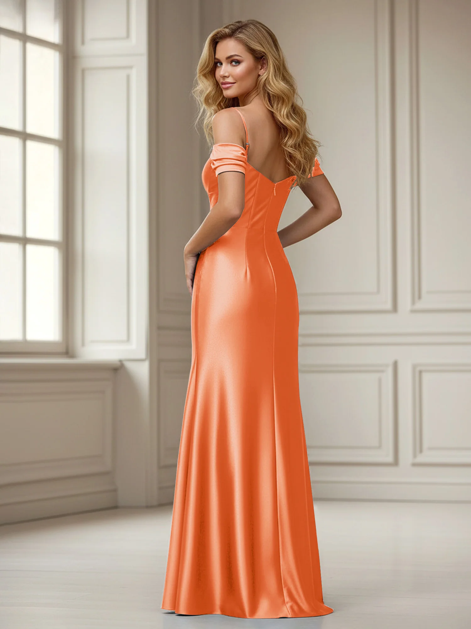 Off-the-shoulder Sheath Floor-length Dress With Slit Burnt Orange - Image 2