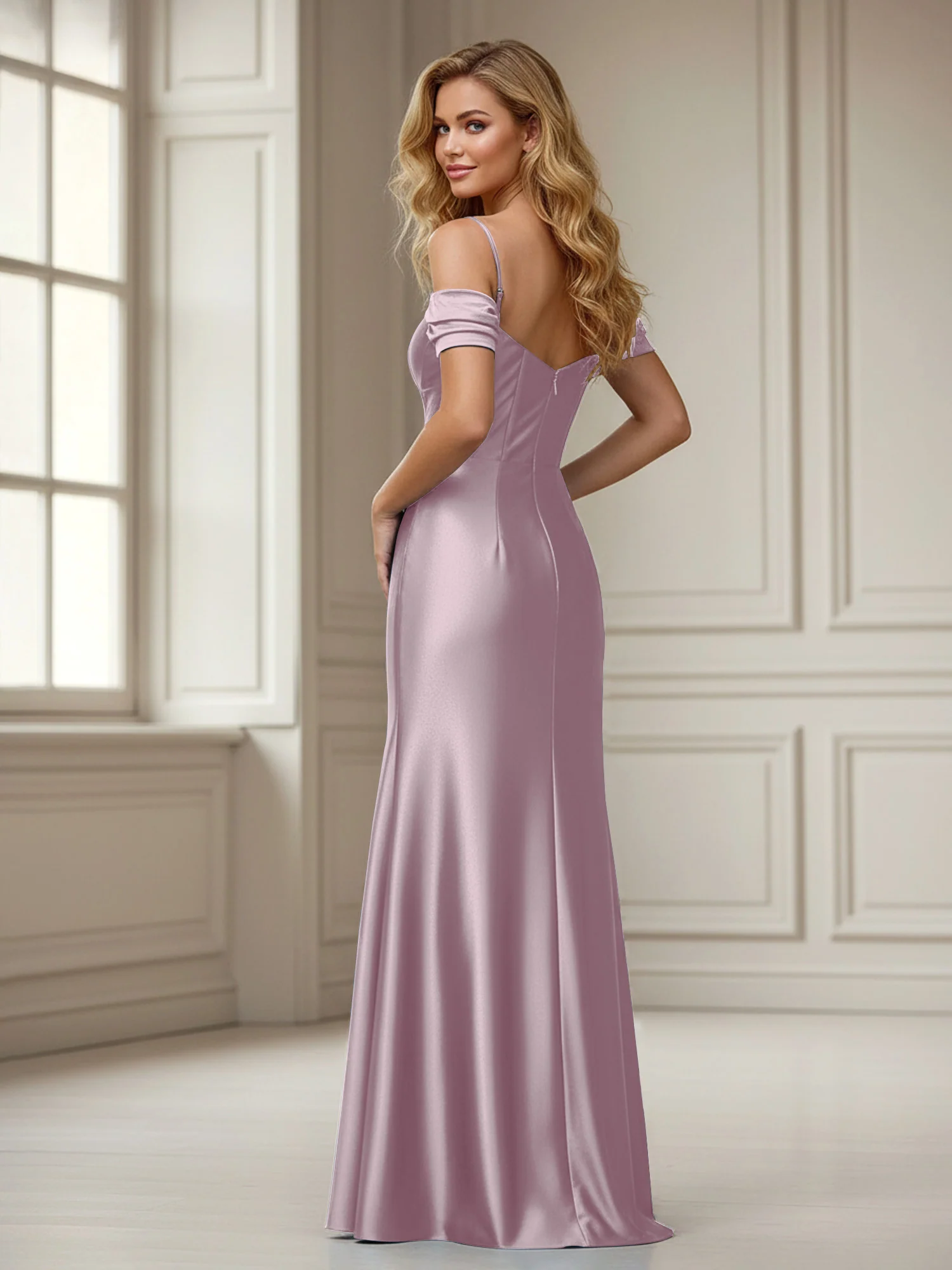 Off-the-shoulder Sheath Floor-length Dress With Slit Dusk - Image 2