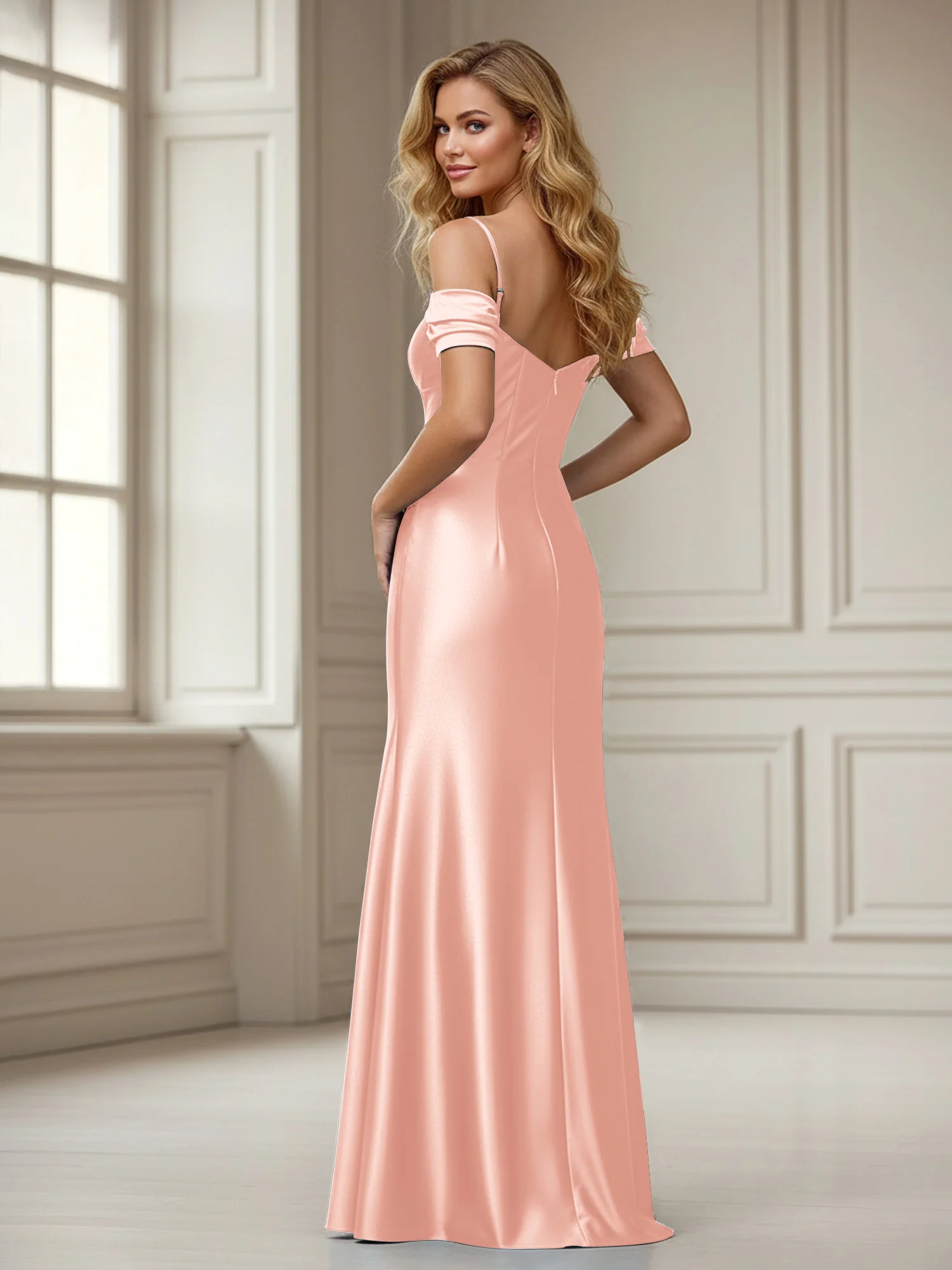 Off-the-shoulder Sheath Floor-length Dress With Slit Dusty Rose - Image 2