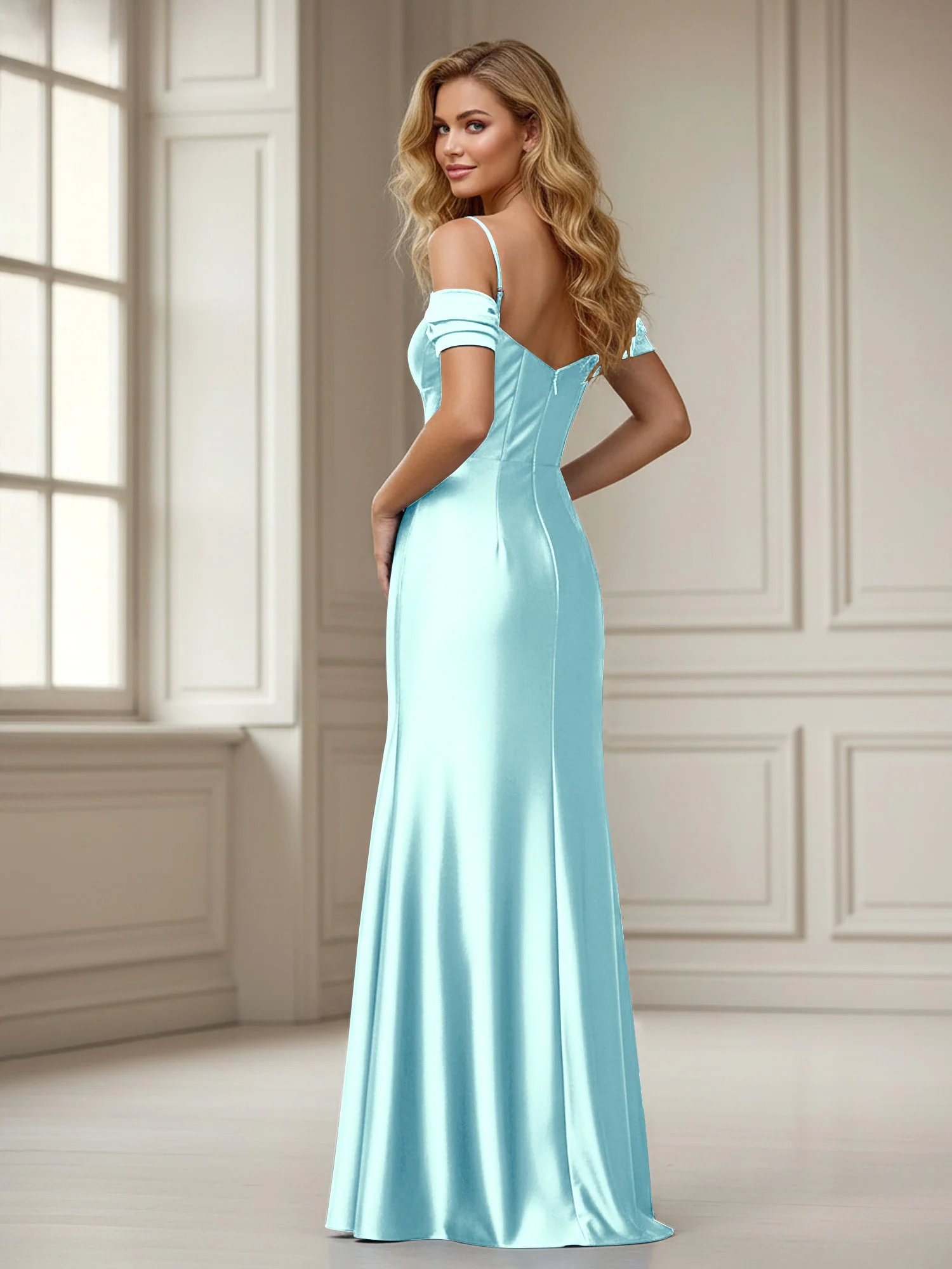 Off-the-shoulder Sheath Floor-length Dress With Slit Mist - Image 2