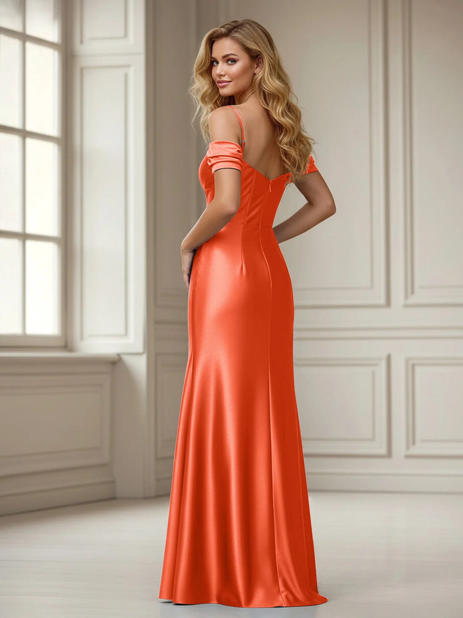 Off-the-shoulder Sheath Floor-length Dress With Slit Rust - Image 2