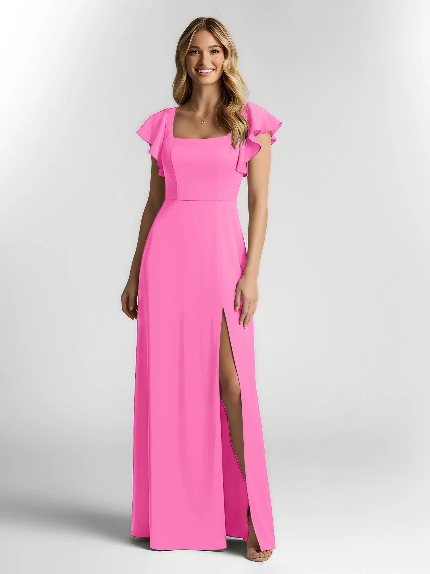 Chiffon Square Neck Flutter Sleeves Dresses With Slit Azalea - Image 3
