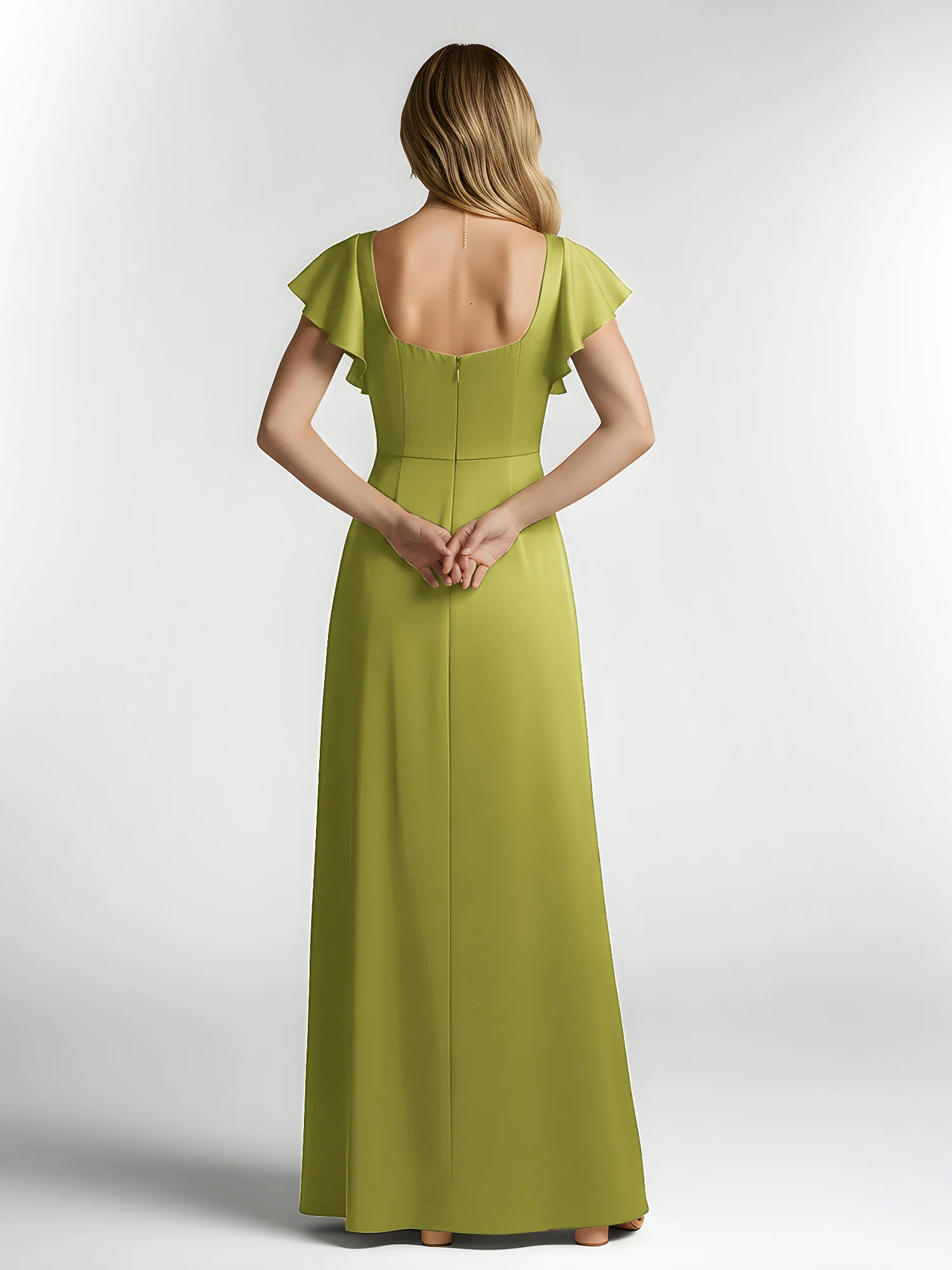 Chiffon Square Neck Flutter Sleeves Dresses With Slit Clover - Image 2