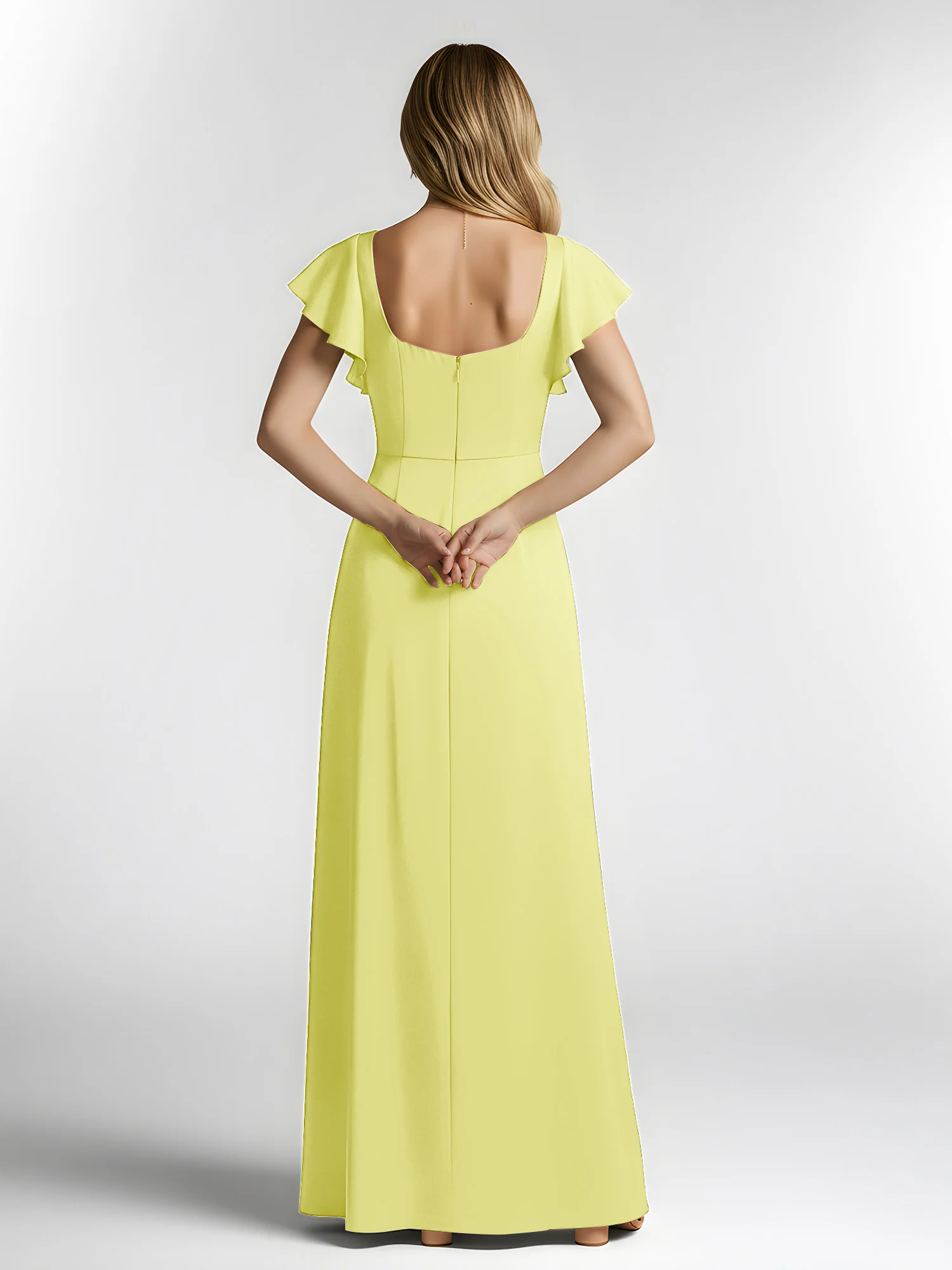 Chiffon Square Neck Flutter Sleeves Dresses With Slit Daffodil - Image 2