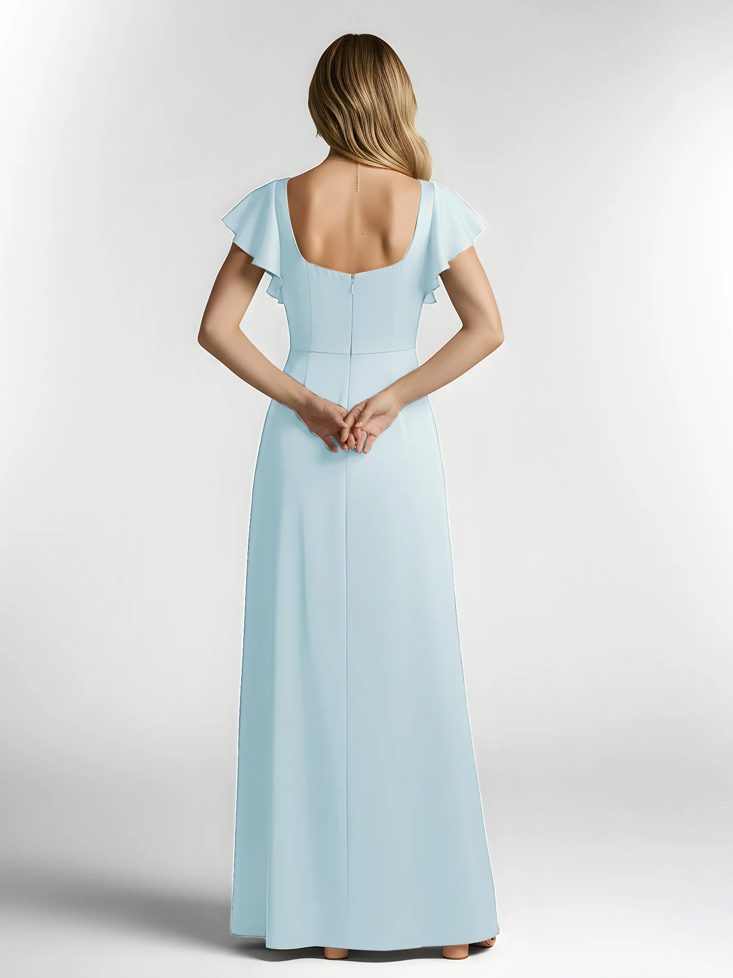 Chiffon Square Neck Flutter Sleeves Dresses With Slit Mist - Image 2
