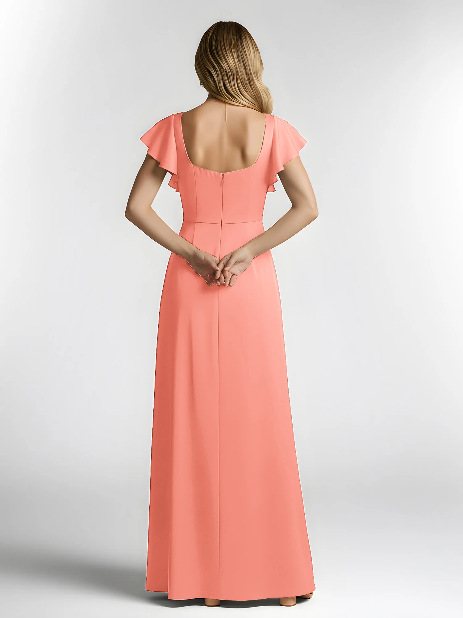 Chiffon Square Neck Flutter Sleeves Dresses With Slit Sunset - Image 2