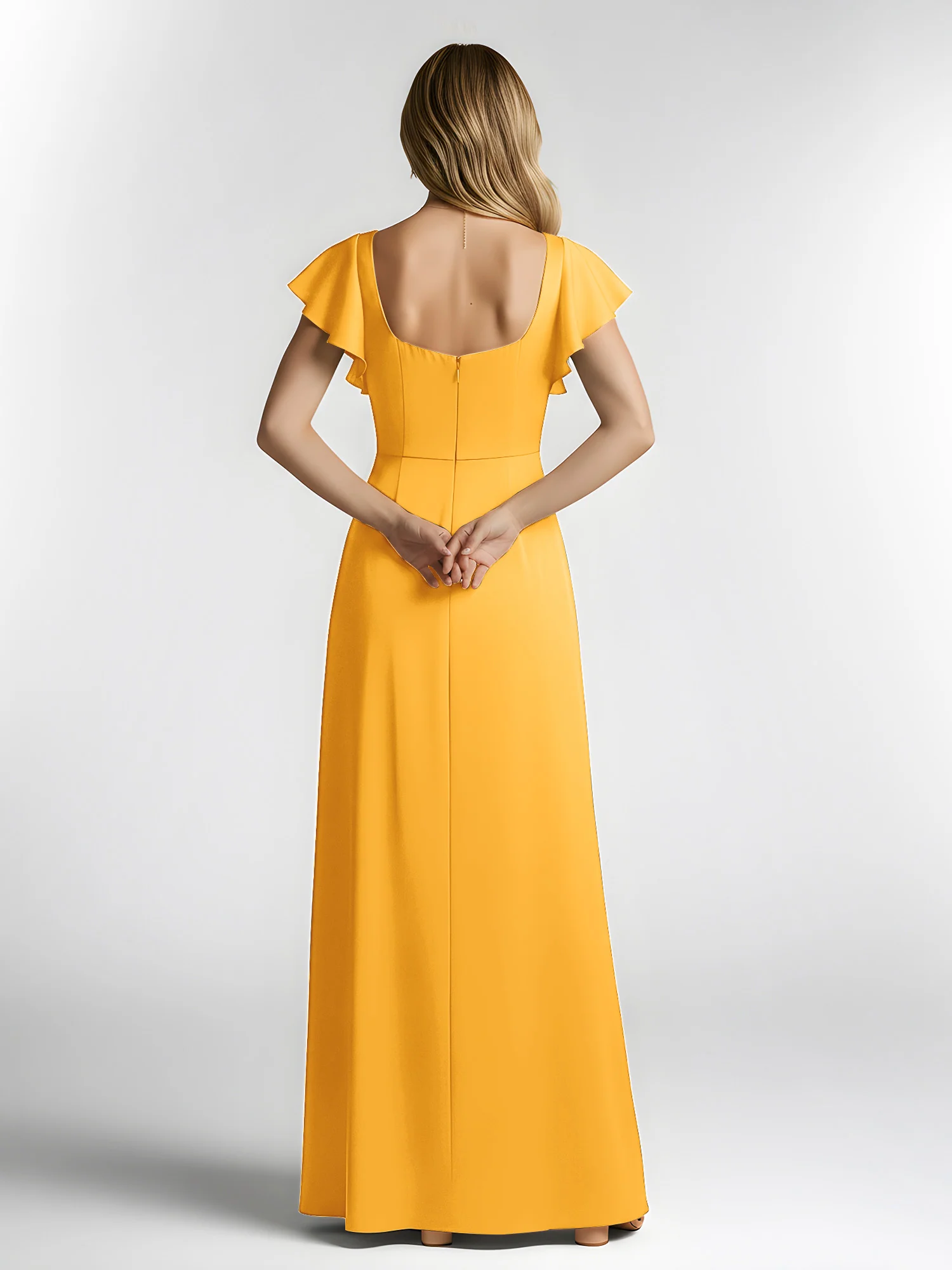 Chiffon Square Neck Flutter Sleeves Dresses With Slit Tangerine - Image 2