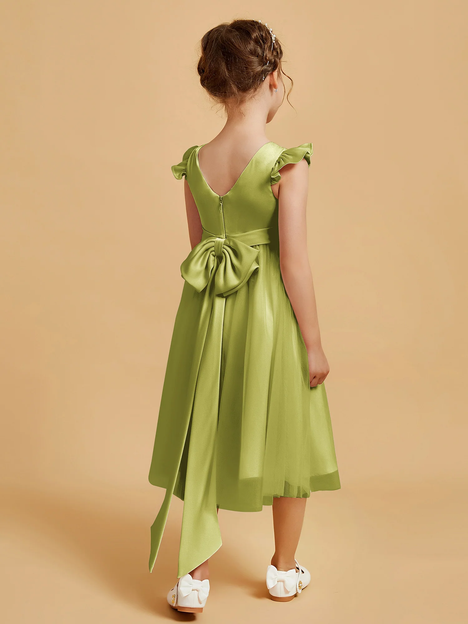 Satin Girl's Dress With Flutter Sleeves Clover - Image 2