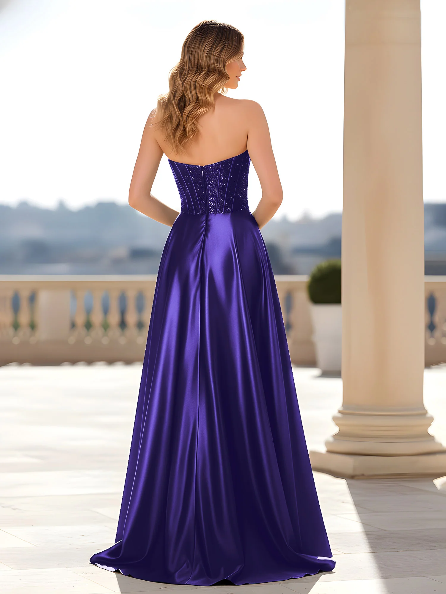 Strapless Satin Gown with Corset Bodice Regency - Image 2
