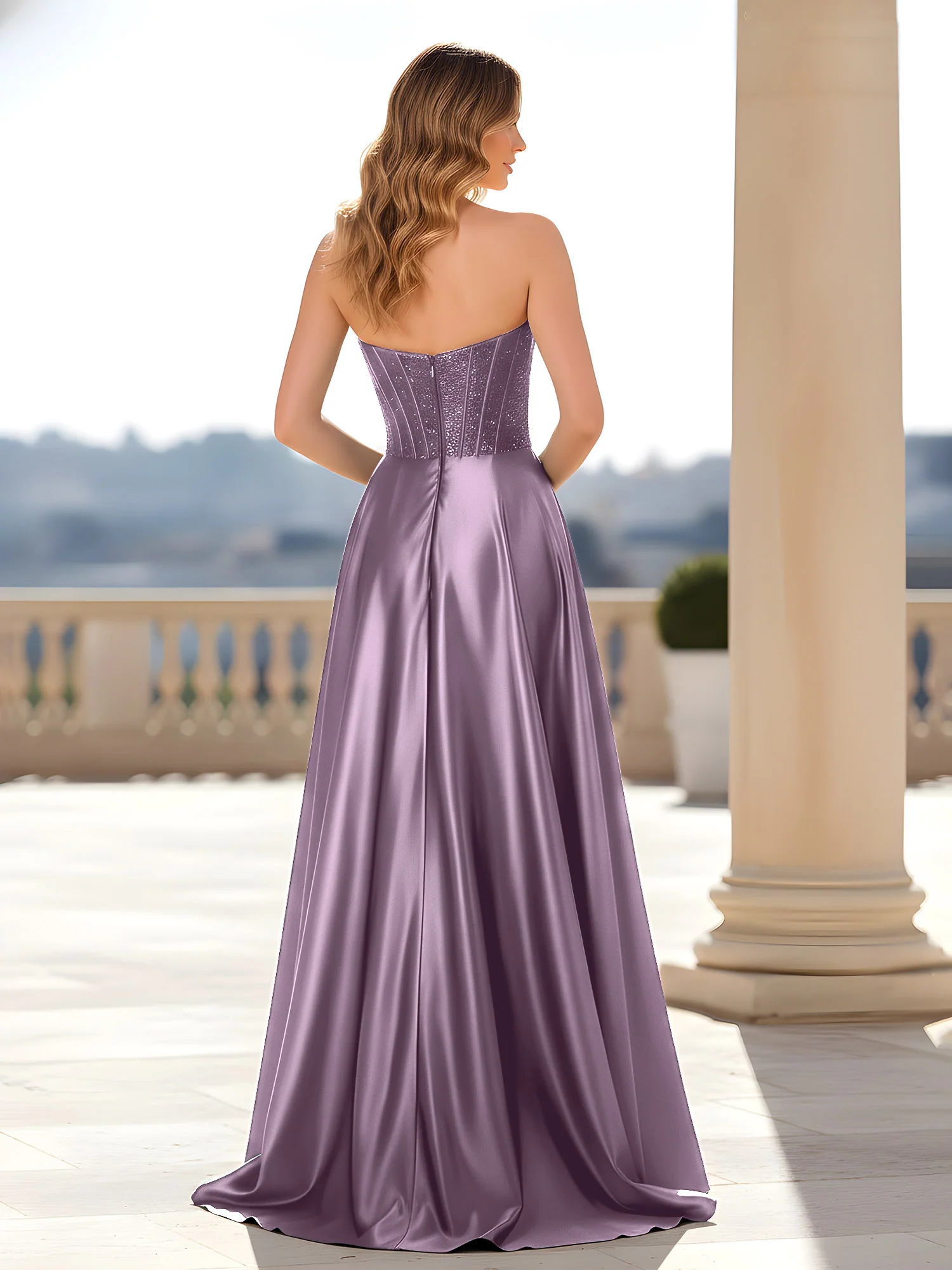 Strapless Satin Gown with Corset Bodice Wisteria - Image 2