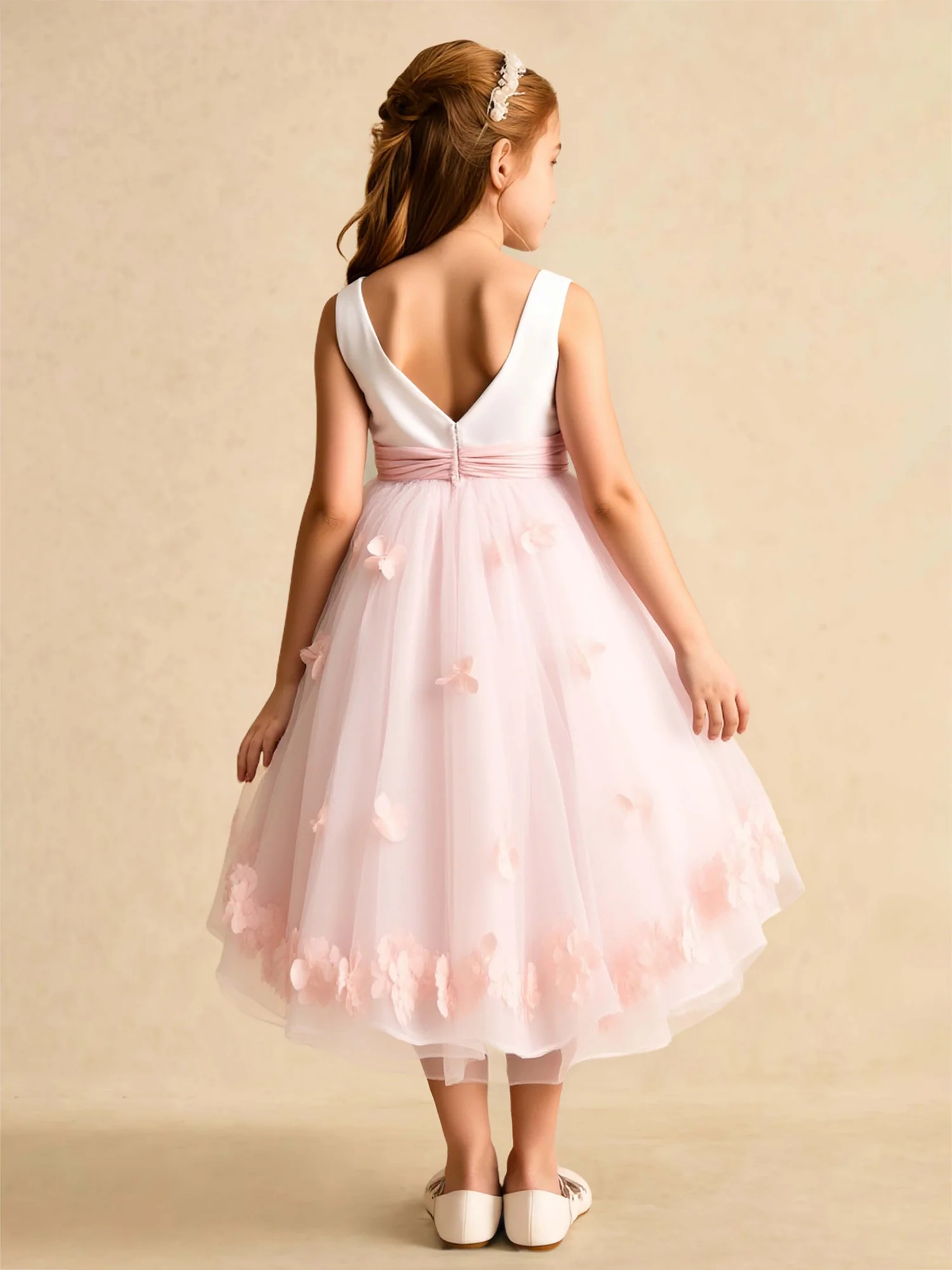 Scoop A-Line Tulle Flower Girl Dress With Flower Blushing Pink - Image 2