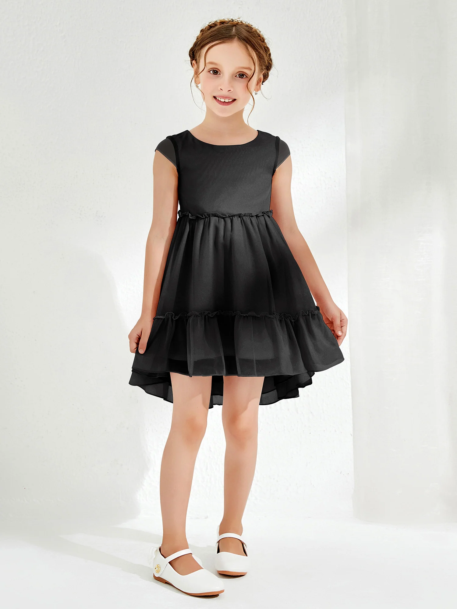 Scoop Chiffon Girl's Knee-Length Dress Black