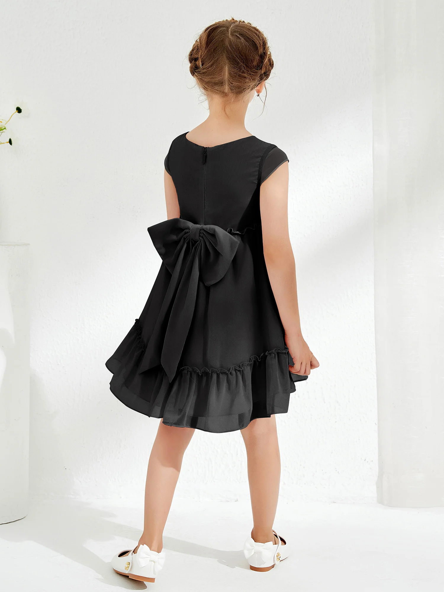 Scoop Chiffon Girl's Knee-Length Dress Black - Image 2