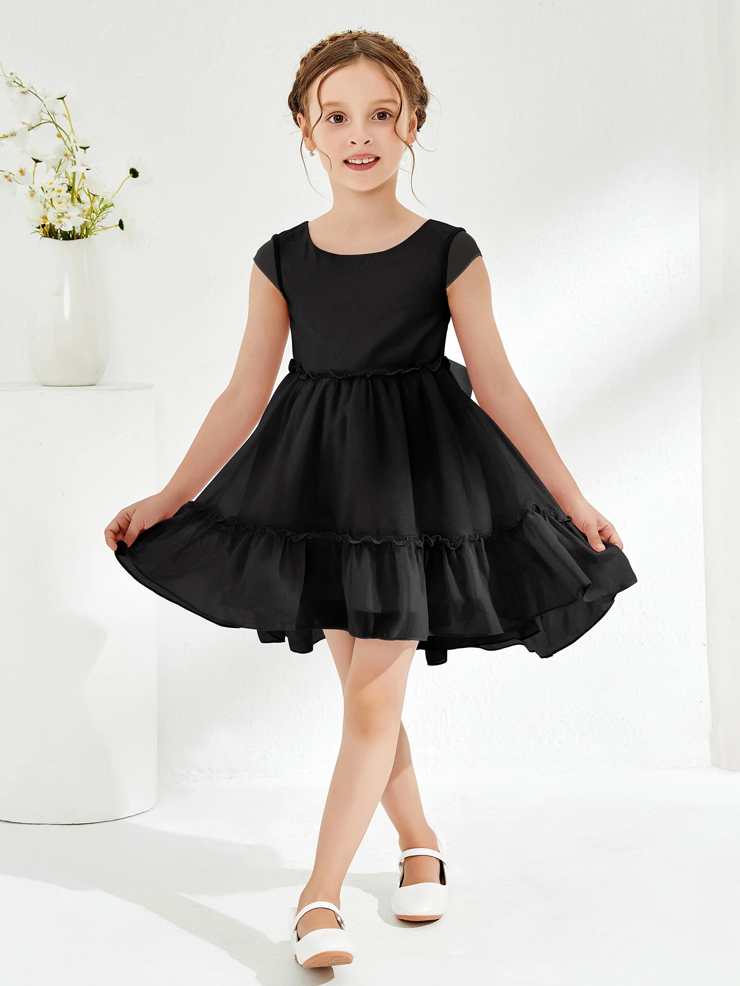 Scoop Chiffon Girl's Knee-Length Dress Black - Image 3