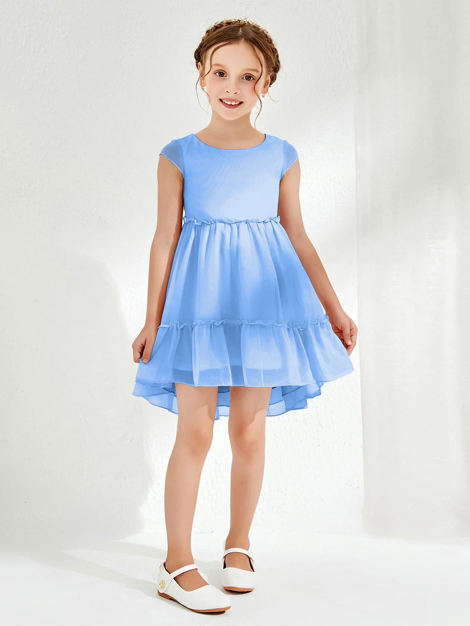 Scoop Chiffon Girl's Knee-Length Dress Blue