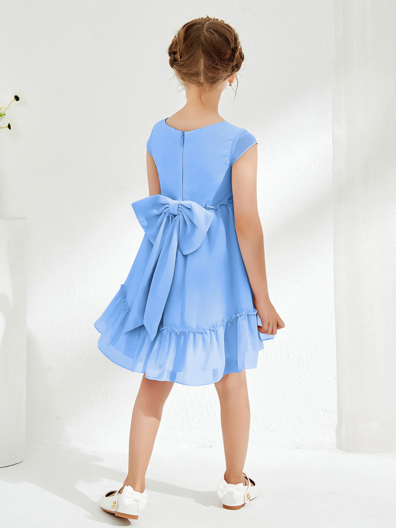 Scoop Chiffon Girl's Knee-Length Dress Blue - Image 2