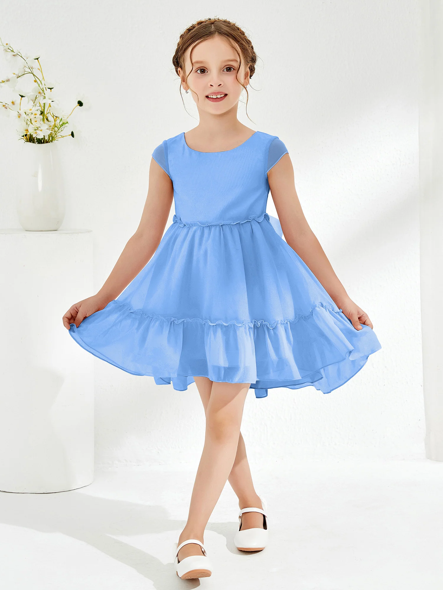 Scoop Chiffon Girl's Knee-Length Dress Blue - Image 3