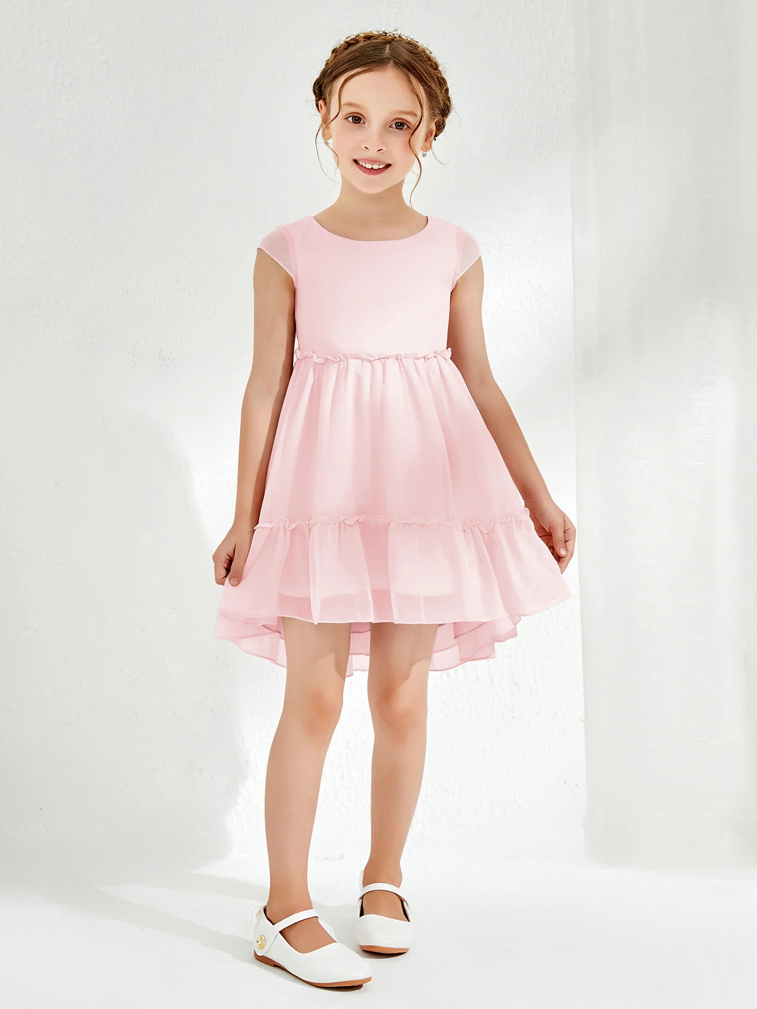 Scoop Chiffon Girl's Knee-Length Dress Blushing Pink