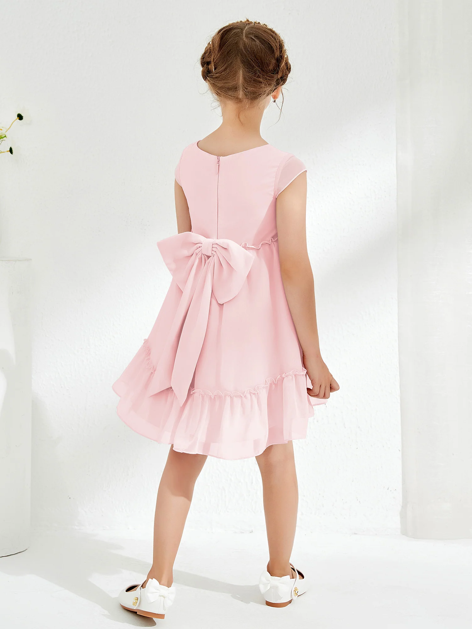 Scoop Chiffon Girl's Knee-Length Dress Blushing Pink - Image 2