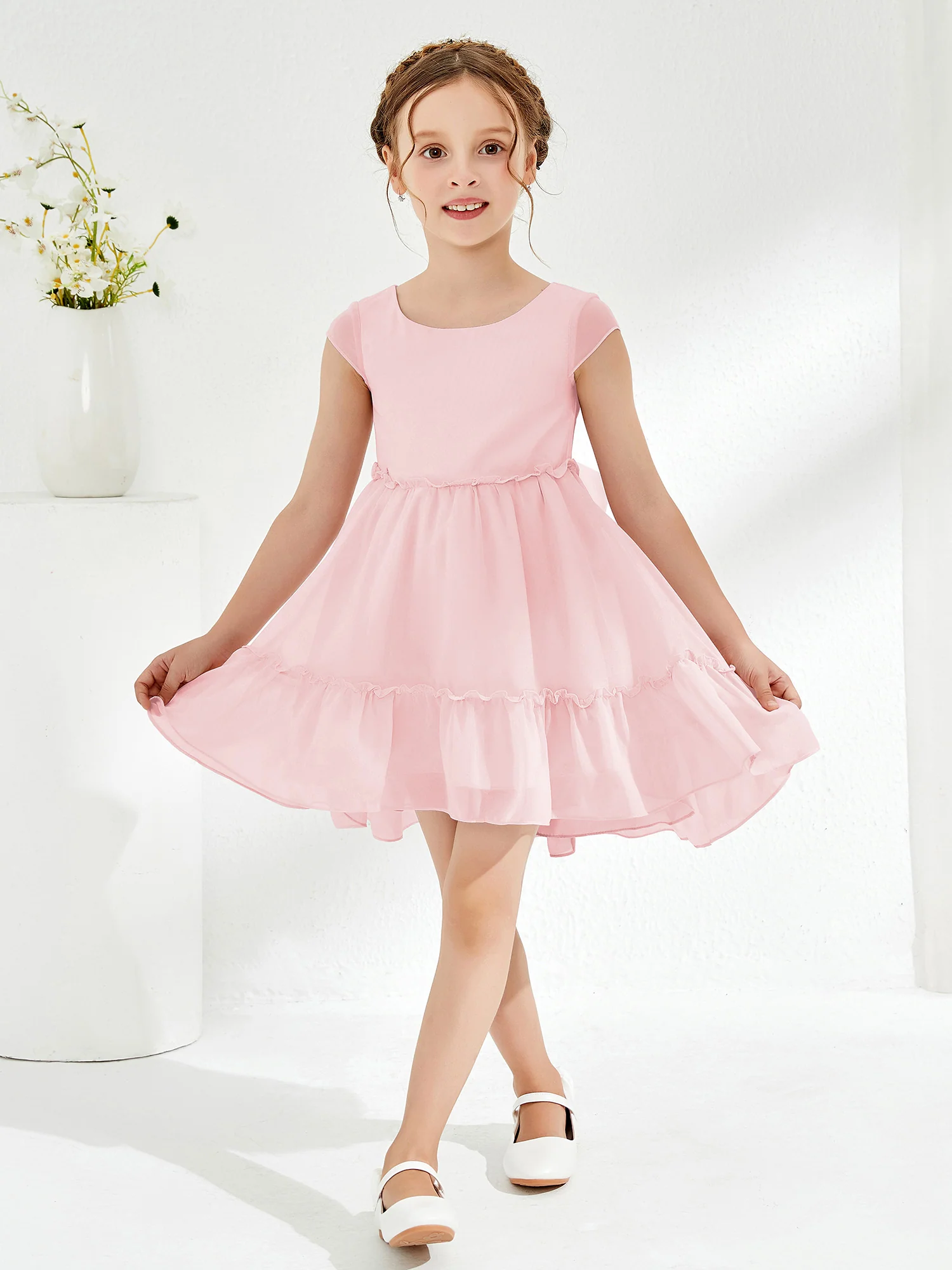 Scoop Chiffon Girl's Knee-Length Dress Blushing Pink - Image 3
