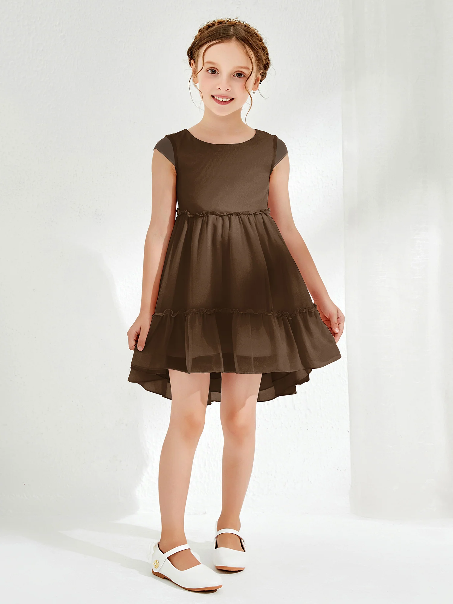 Scoop Chiffon Girl's Knee-Length Dress Brown