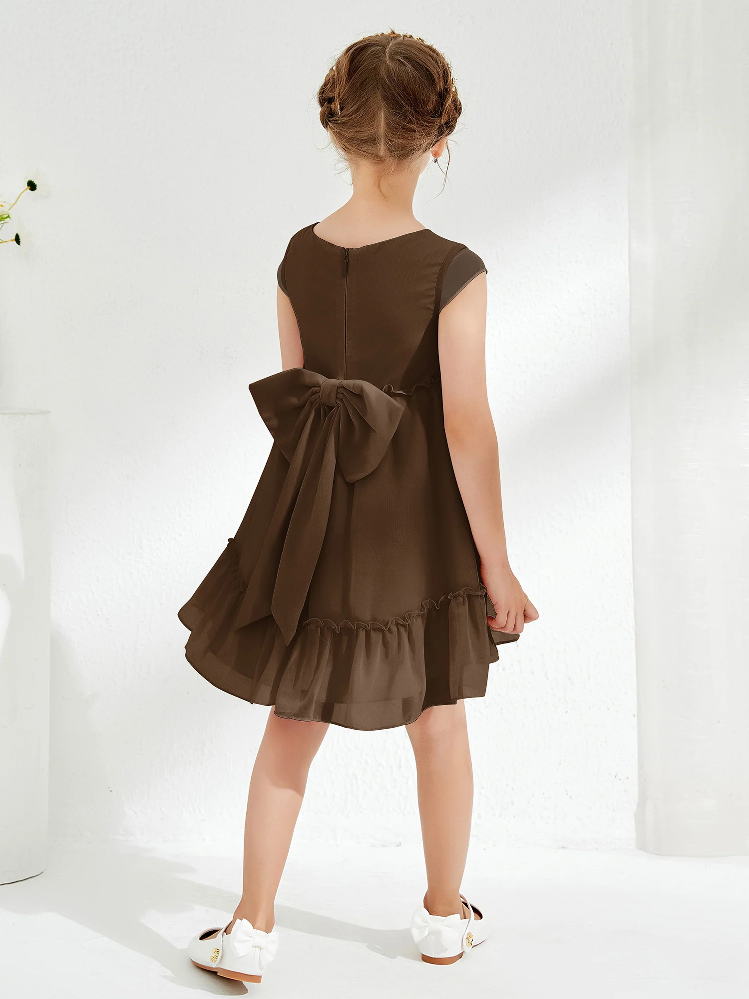 Scoop Chiffon Girl's Knee-Length Dress Brown - Image 2