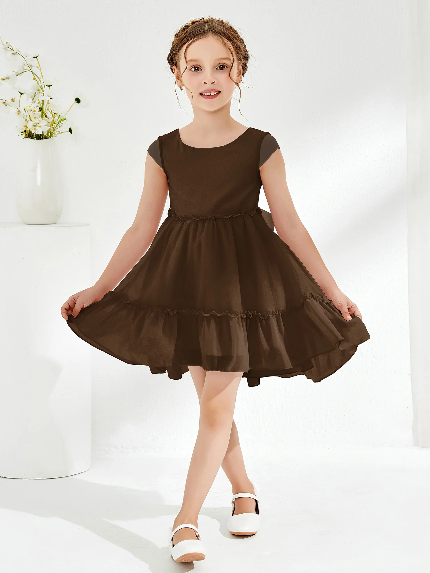Scoop Chiffon Girl's Knee-Length Dress Brown - Image 3