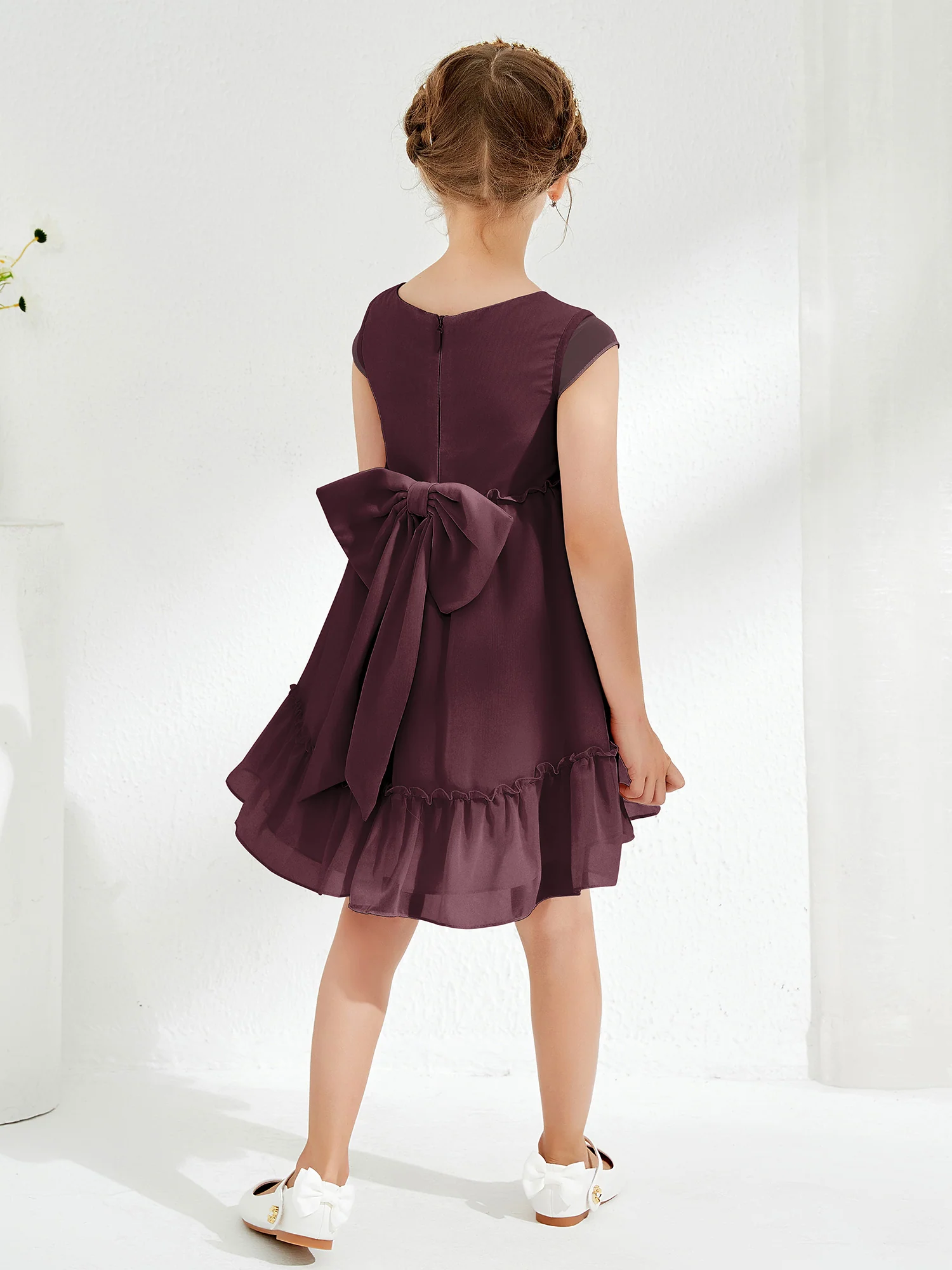 Scoop Chiffon Girl's Knee-Length Dress Cabernet - Image 2
