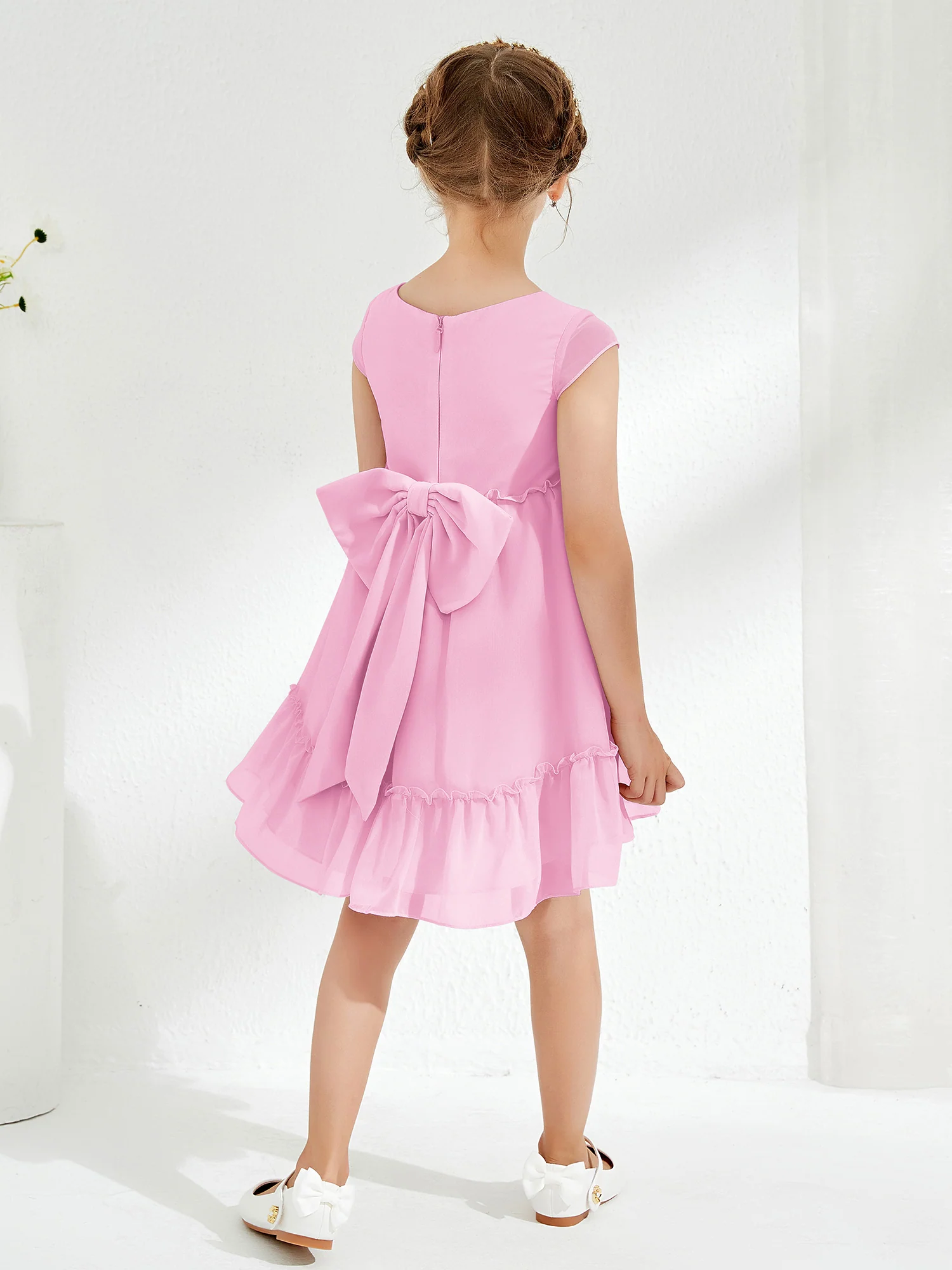 Scoop Chiffon Girl's Knee-Length Dress Candy Pink - Image 2