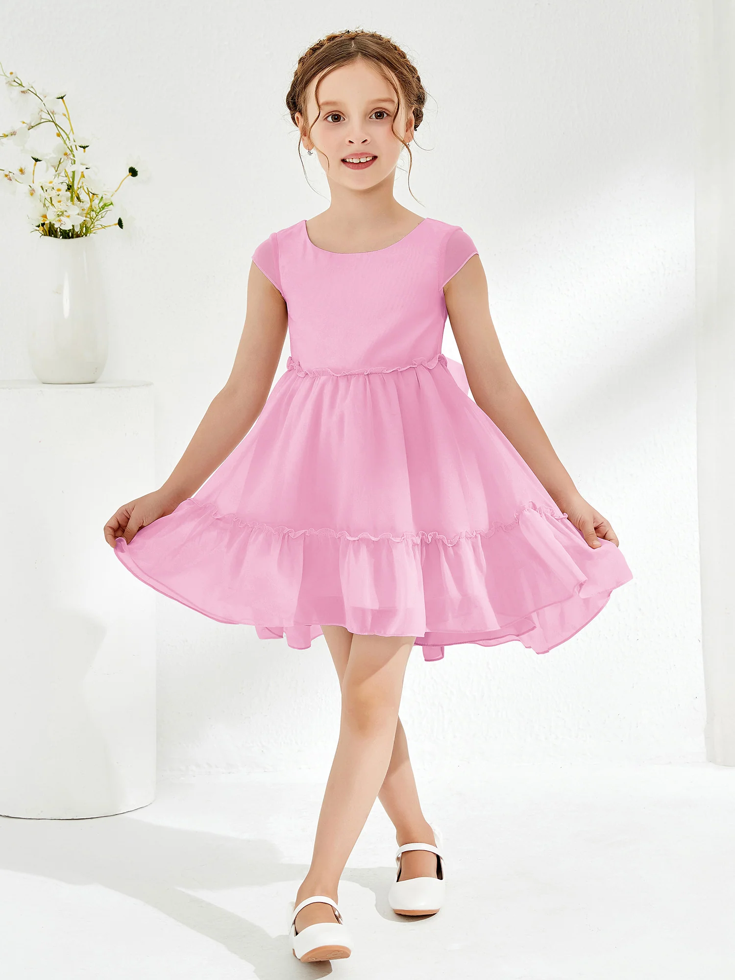 Scoop Chiffon Girl's Knee-Length Dress Candy Pink - Image 3