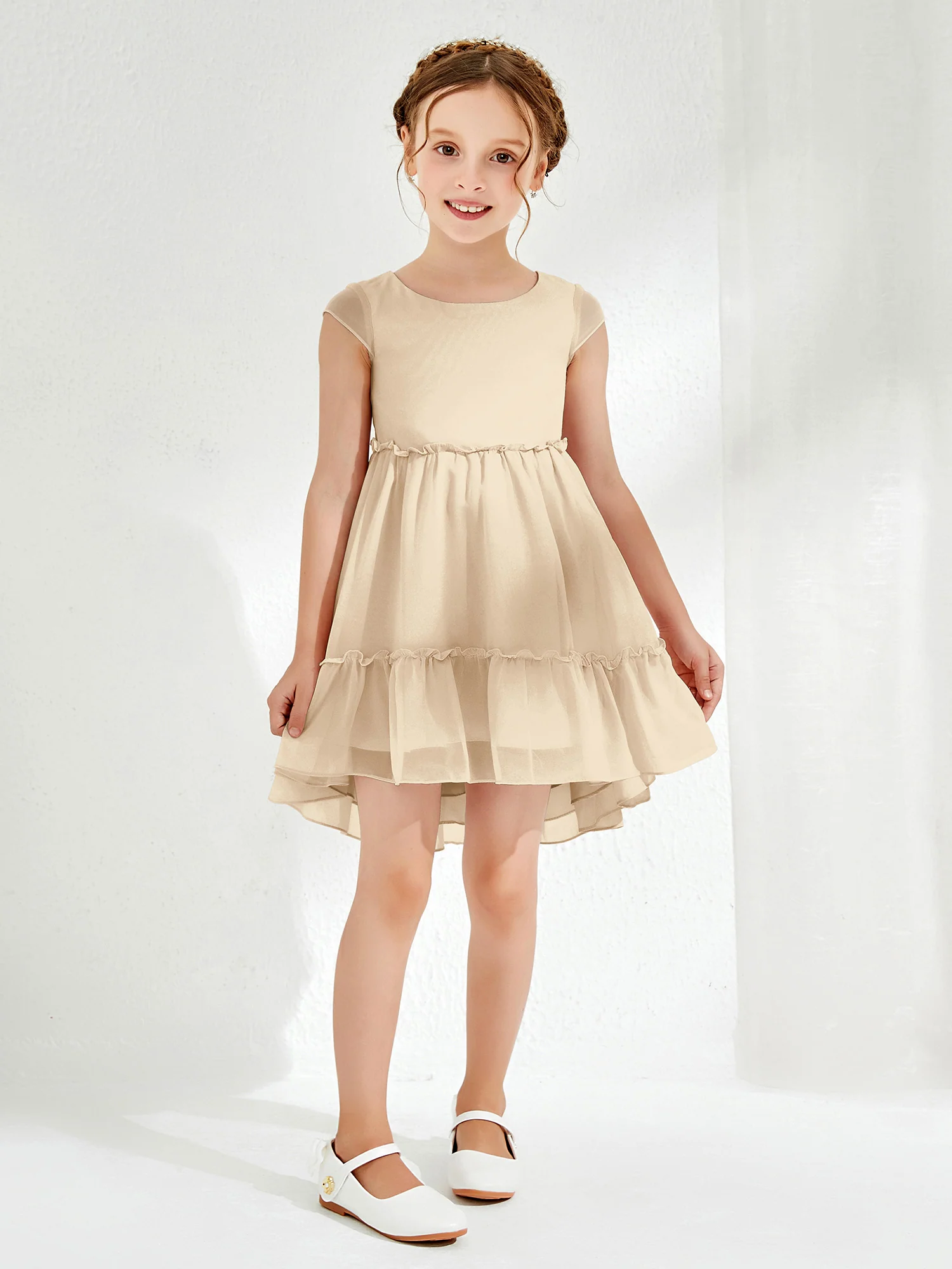 Scoop Chiffon Girl's Knee-Length Dress Champagne